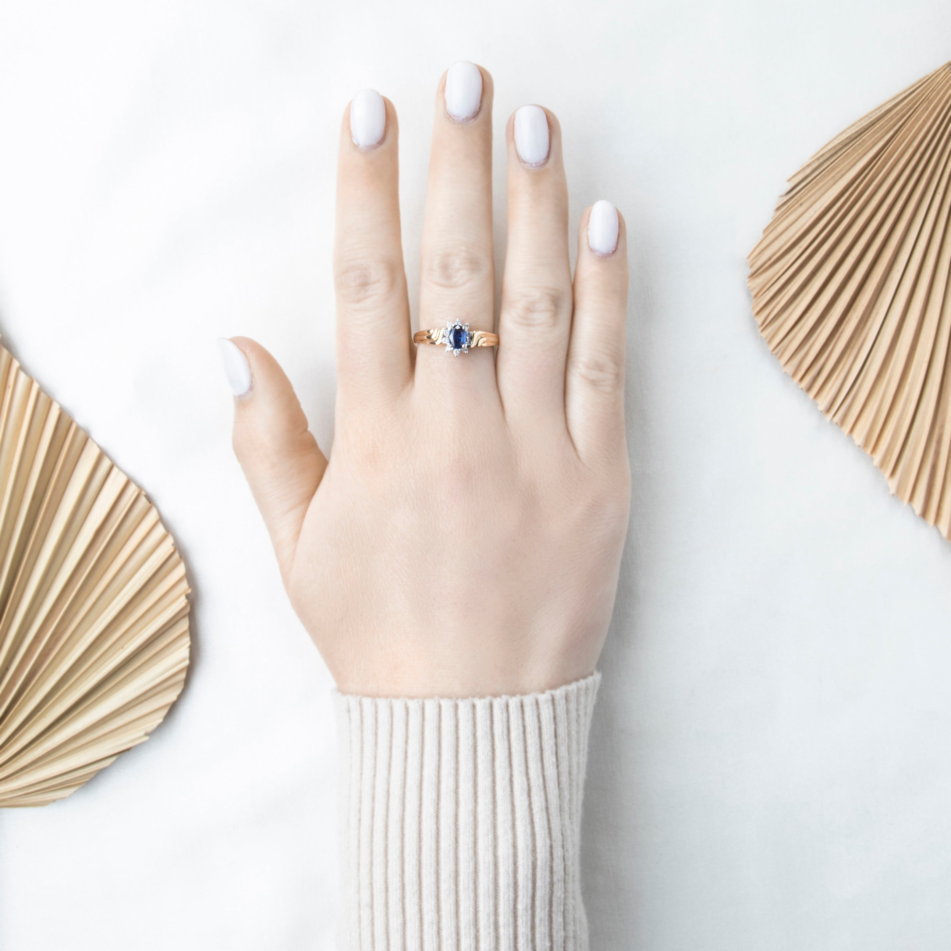 Vintage 14k Yellow Gold .5ct Blue Sapphire Diamond Halo Ring 9.75、mySite、hinf8tx79