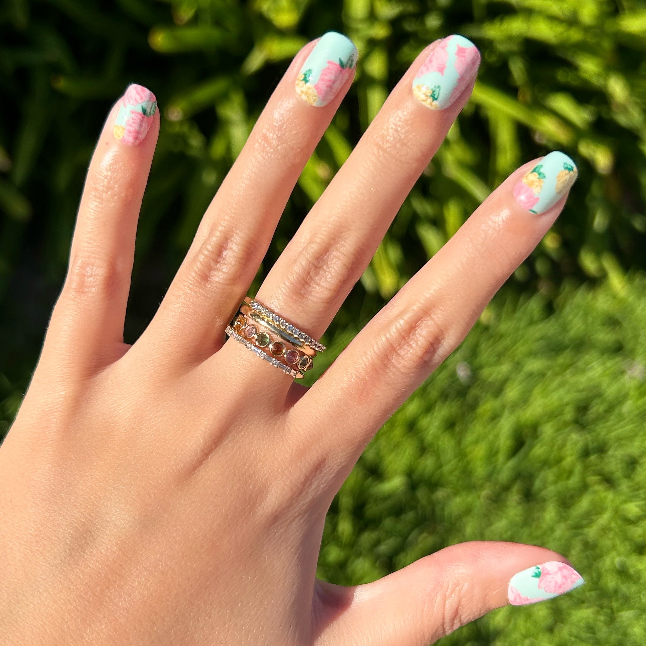 Full Floral - Press-On | Extra Short | Squoval、mySite、solidvoid