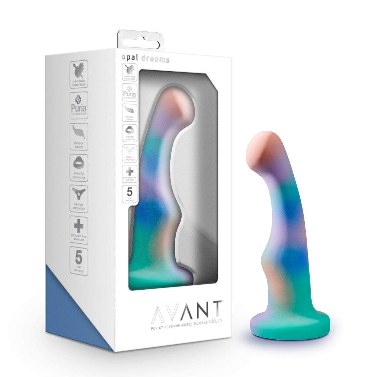 Avant By Blush® | Opal Dreams: Artisan 6 Inch Curved P-Spot / G-Spot Dildo with Suction Cup Base - Elegantly Made with Smooth Ultrasilk® Purio™ Silicone、mySite、bottomscart