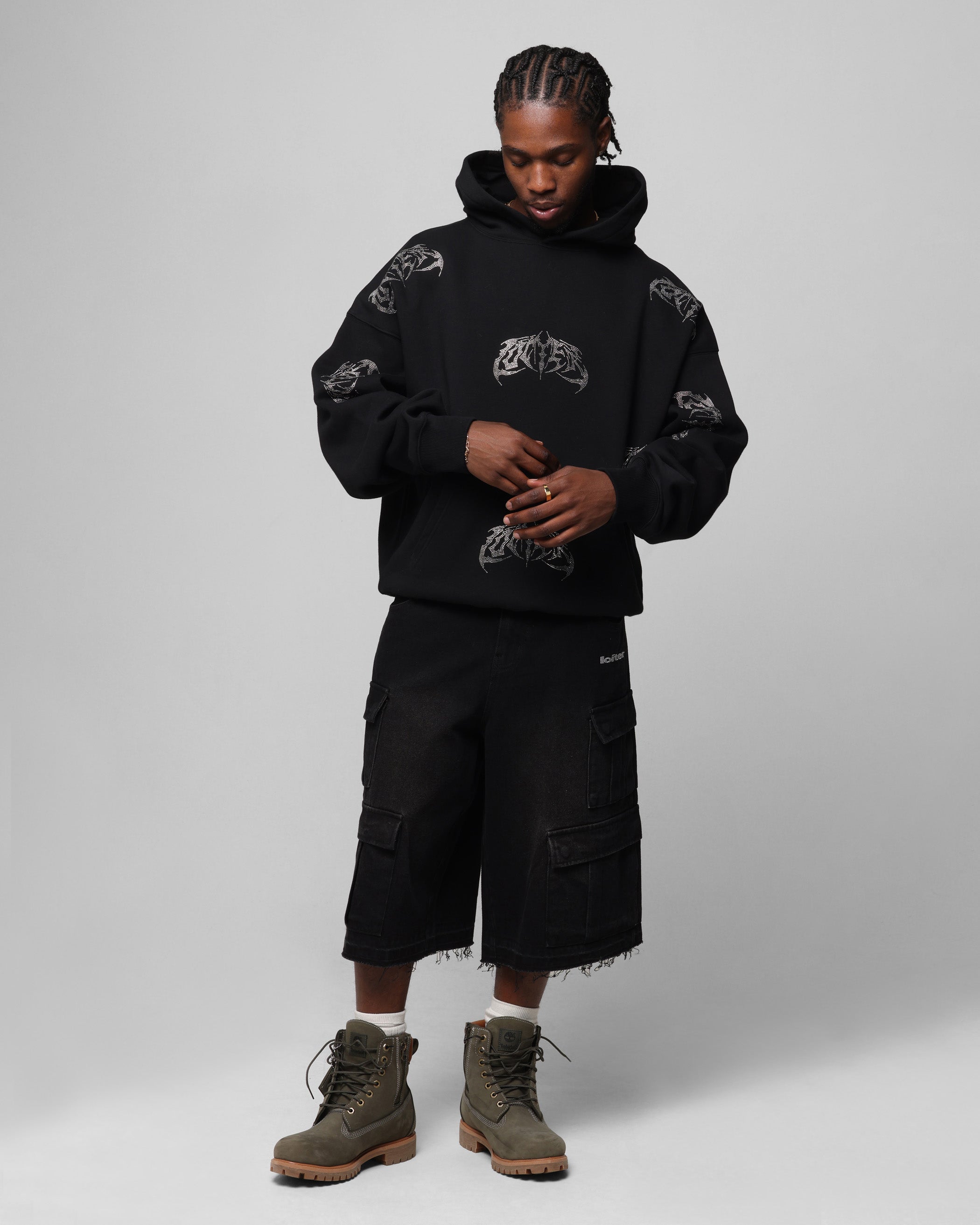 Loiter Metal Rhinestone Hoodie Black、mySite、zt4zffjzw