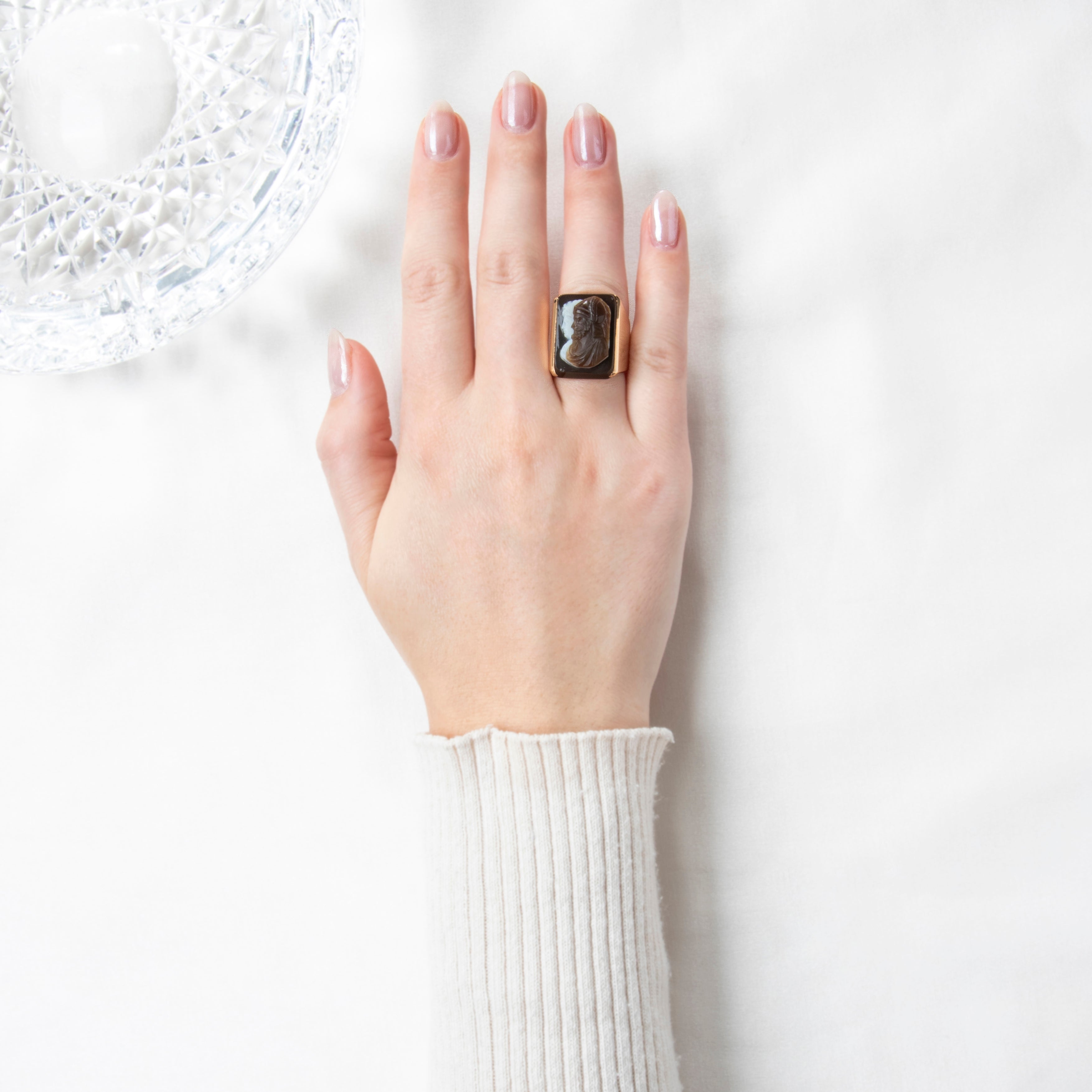 Heavy Vintage 18k Yellow Gold Hardstone High Relief Double Cameo Ring 6.75、mySite、hinf8tx79