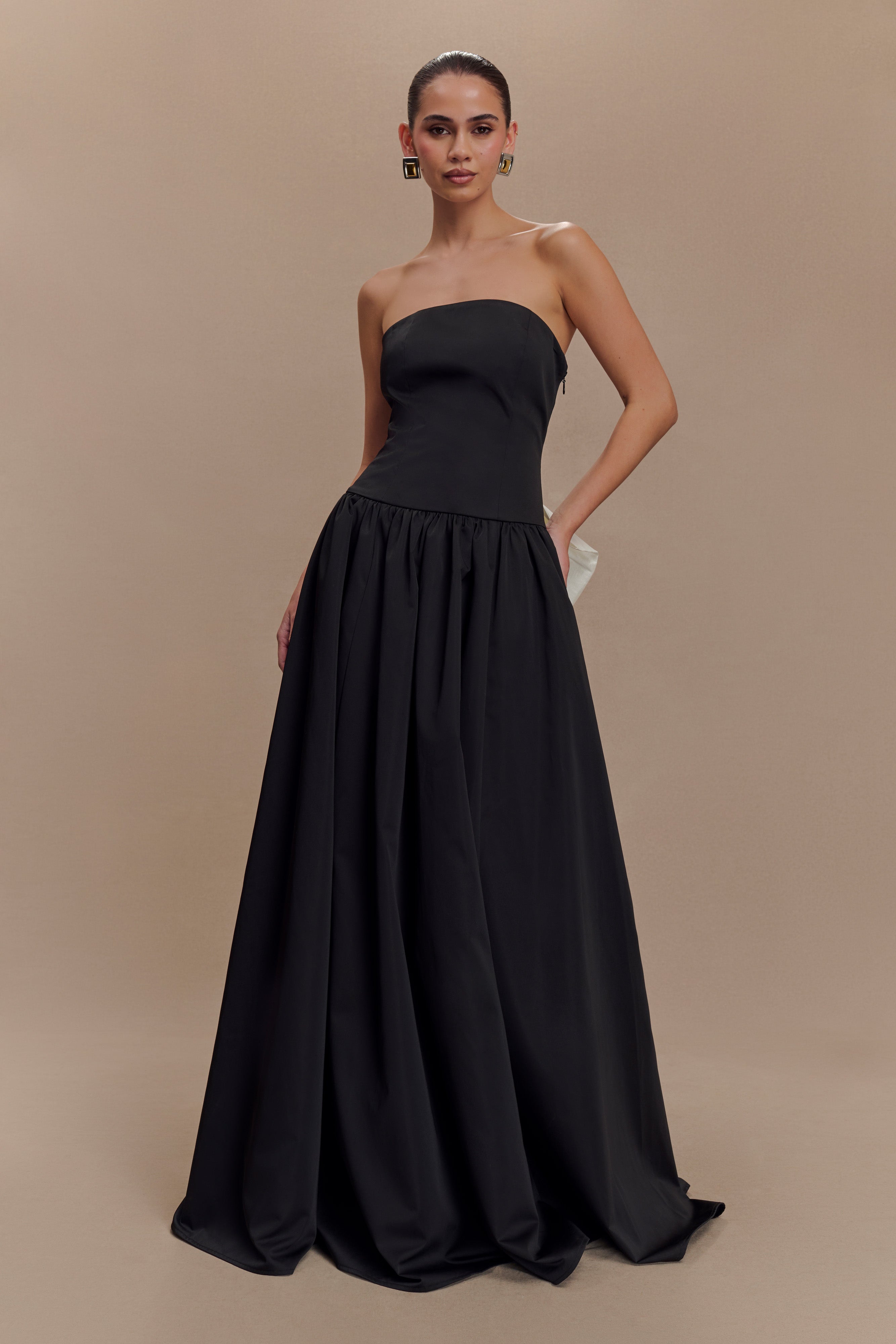 Frances Strapless Bow Maxi Dress - Black、mySite、solidvoid
