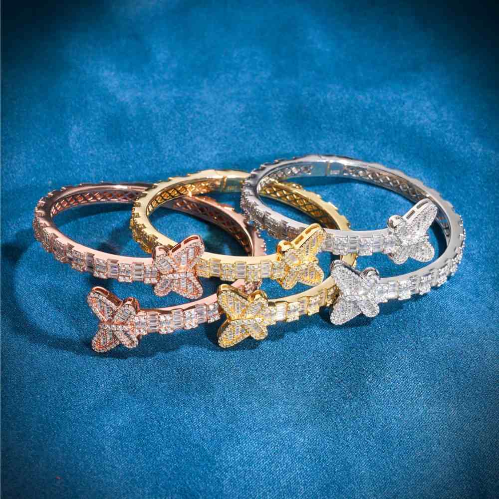 Butterfly Baguette Moissanite Bangle Bracelet 14K Gold、mySite、hinf8tx79
