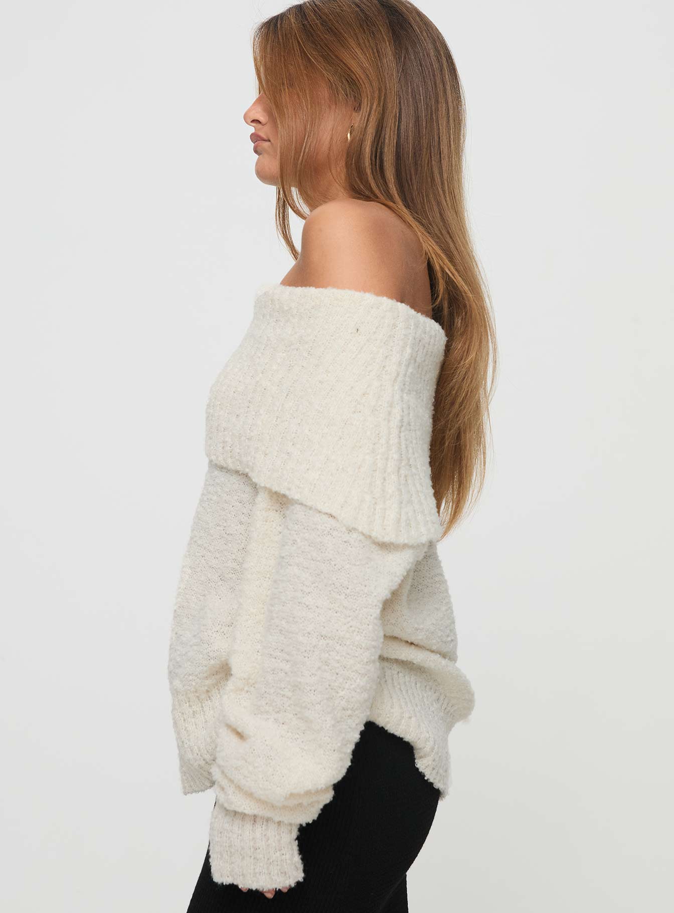 Parkley Boucle Off The Shoulder Sweater Cream、mySite、solidvoid