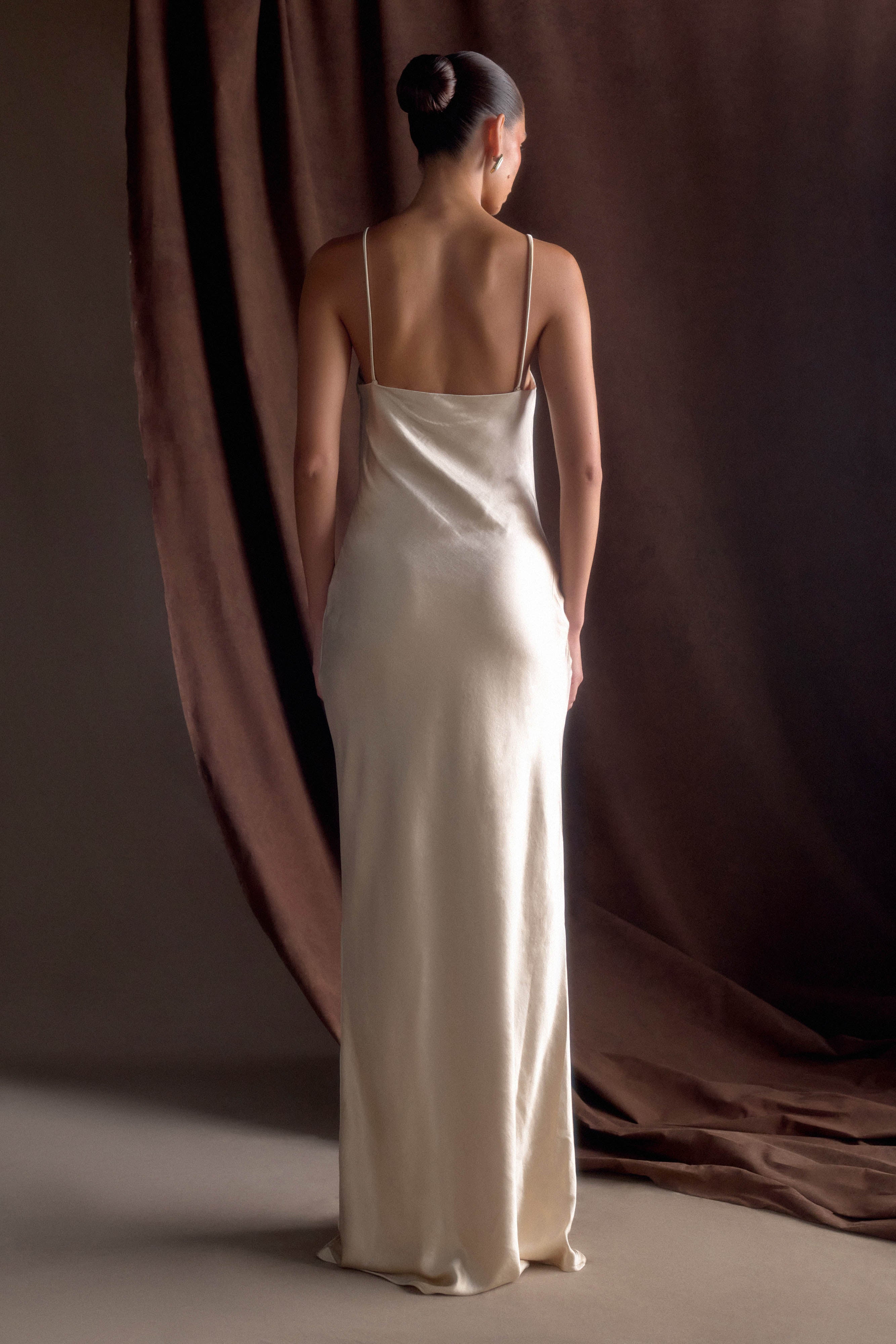 Lilly Sweetheart Satin Maxi Dress - Blush Gold、mySite、solidvoid