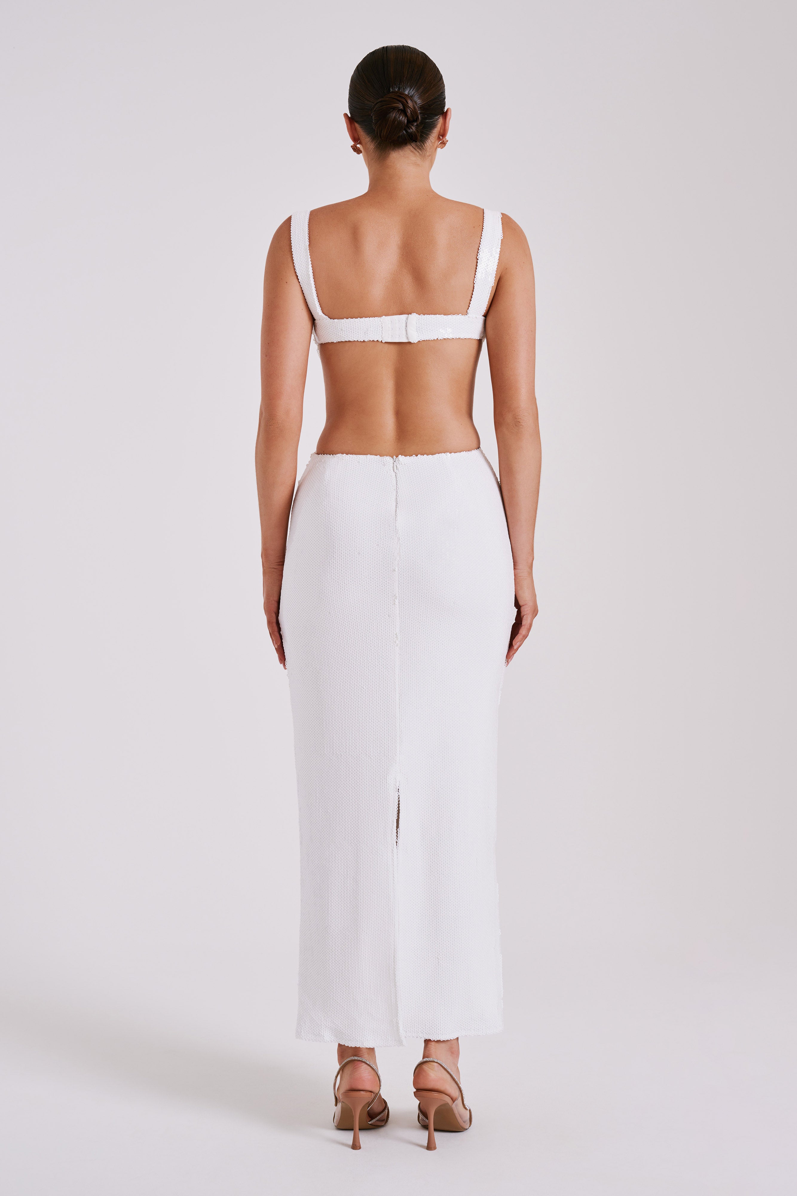 Adoria Sequin Cut Out Maxi Dress - White、mySite、solidvoid