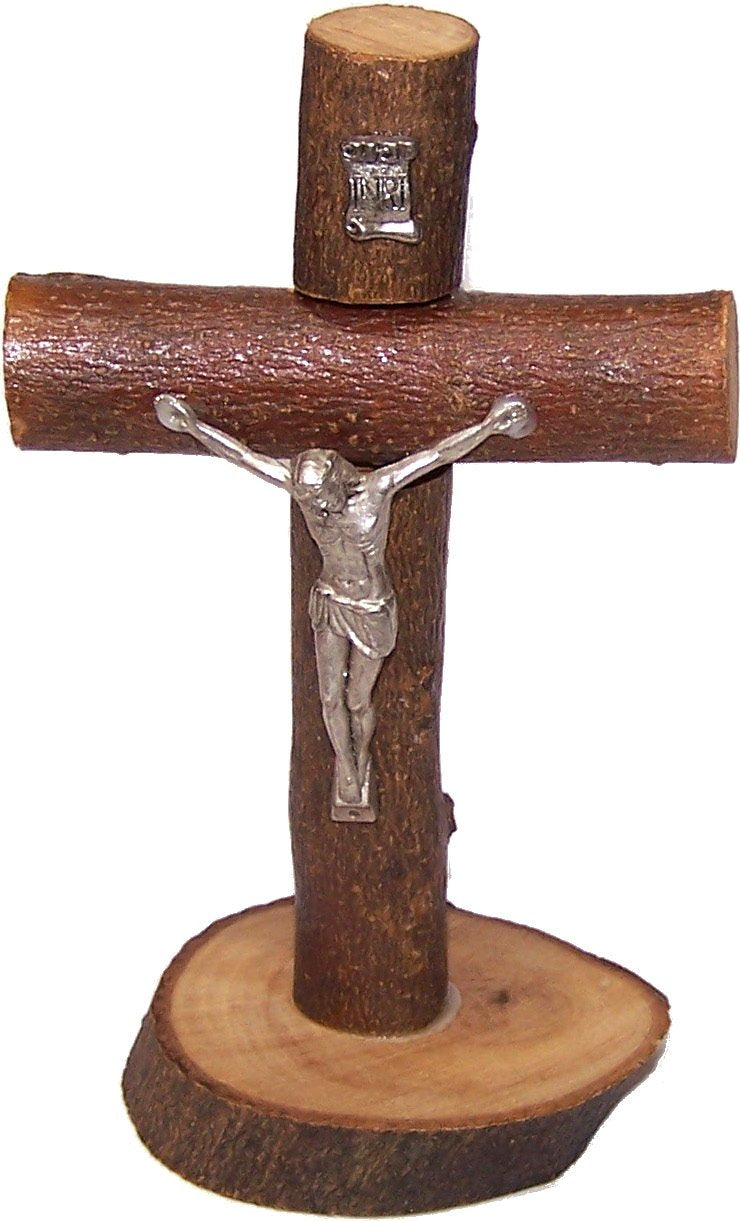  Holy Land Market Table natural Olive wood Cross/Crucifix with with bark left as is、mySite、elrpsem3k