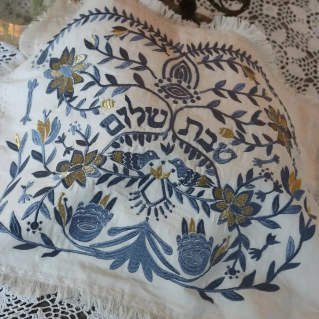 Handmade Linen Challah Cover - Blue and Gold、mySite、topwebapps