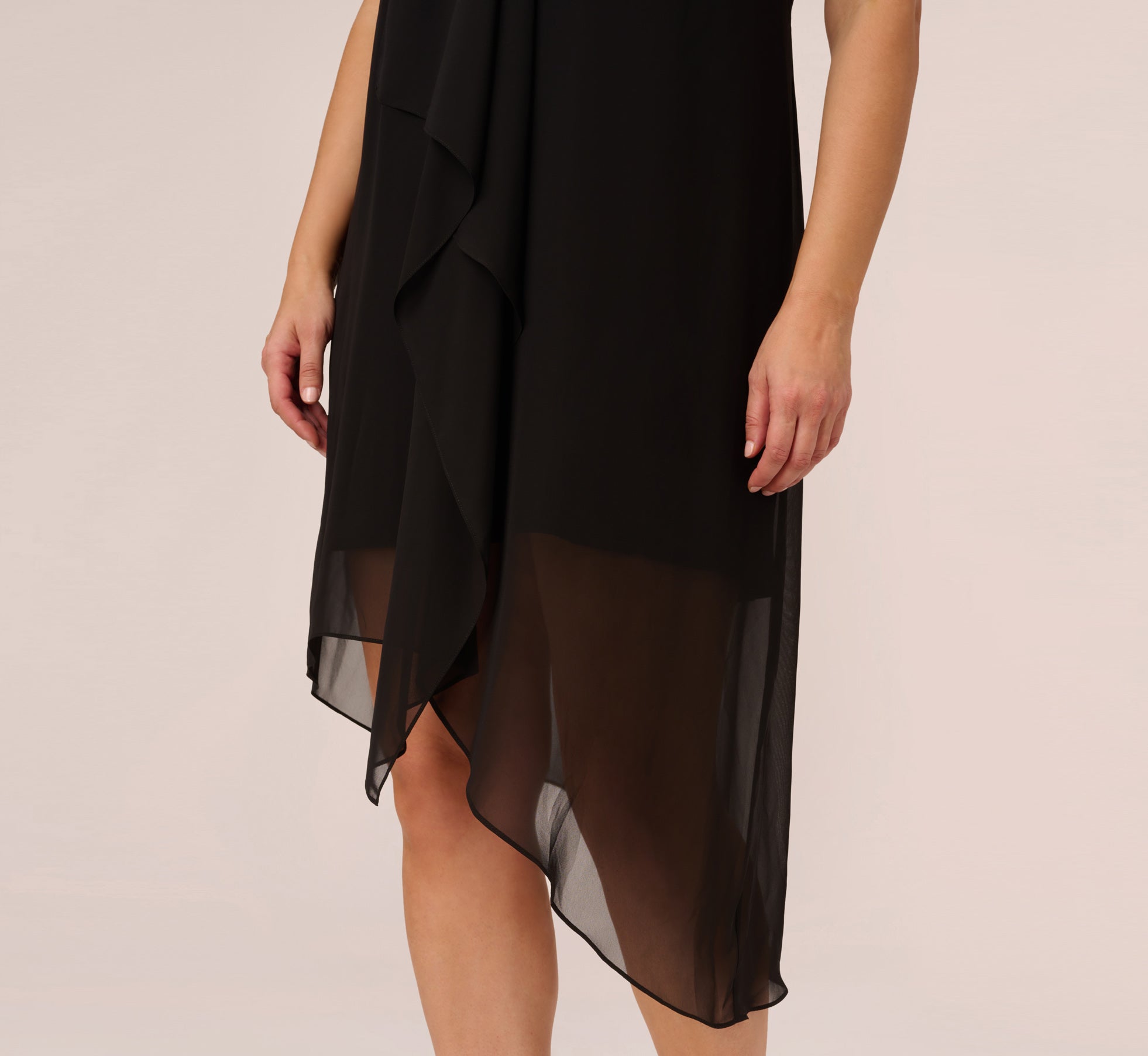 Plus Size Sleeveless Chiffon Dress With Cascading Details In Black、mySite、solidvoid