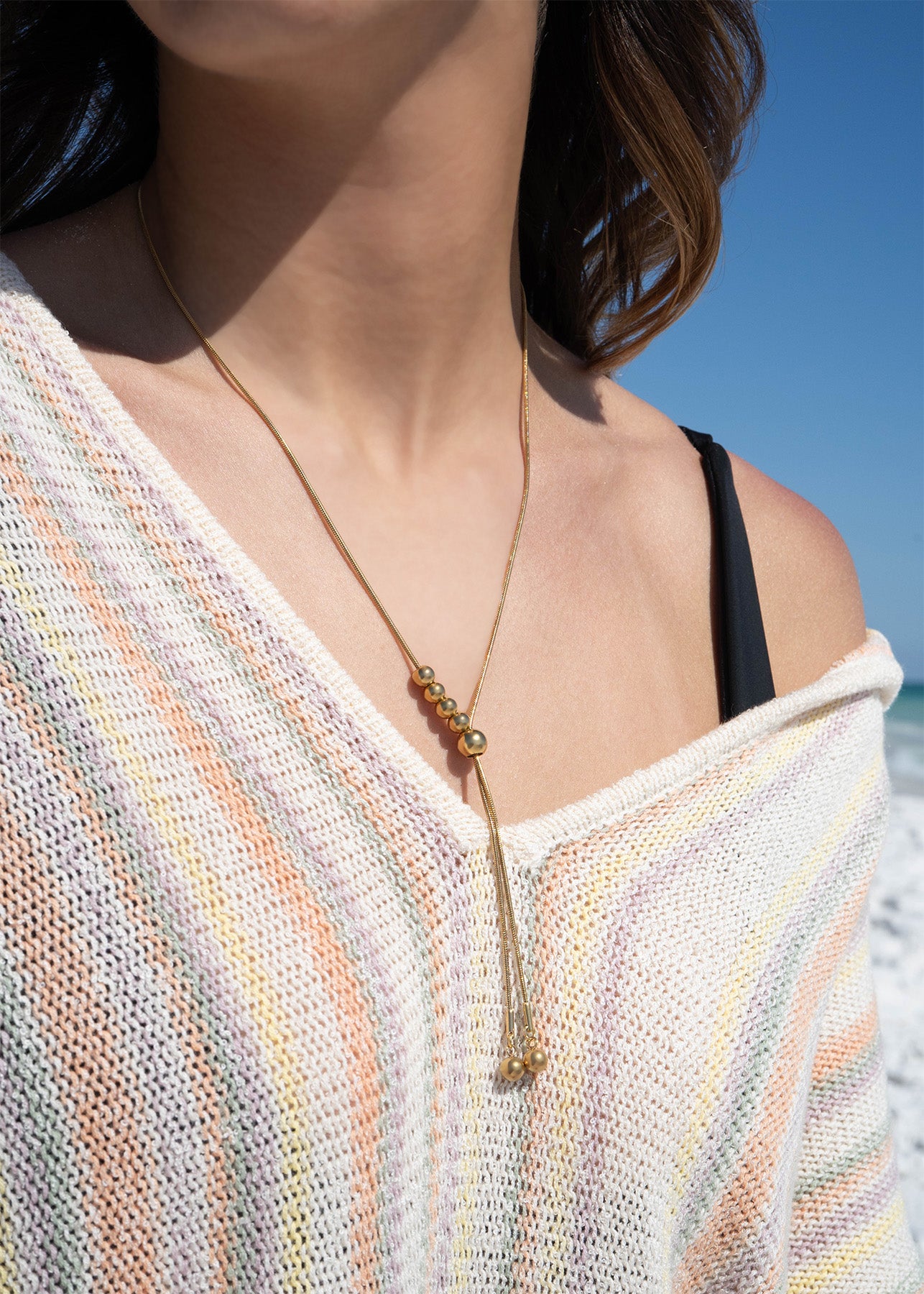 18K Gold PVD Stainless Steel Adjustable Ball Charm Necklace / CHN0027、mySite、dreamappss