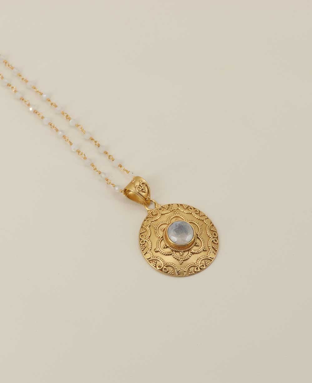 Mandala Necklace with Rainbow Moonstone Gemstone – 18K Gold Plated、mySite、topwebapps