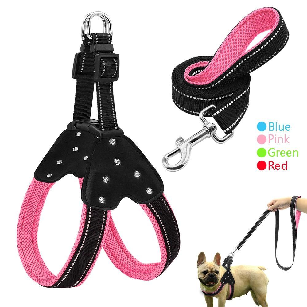 Rhinestone Cute Harness & Leash Reflective Nylon Set For Your Dog *、mySite、g9winljtr