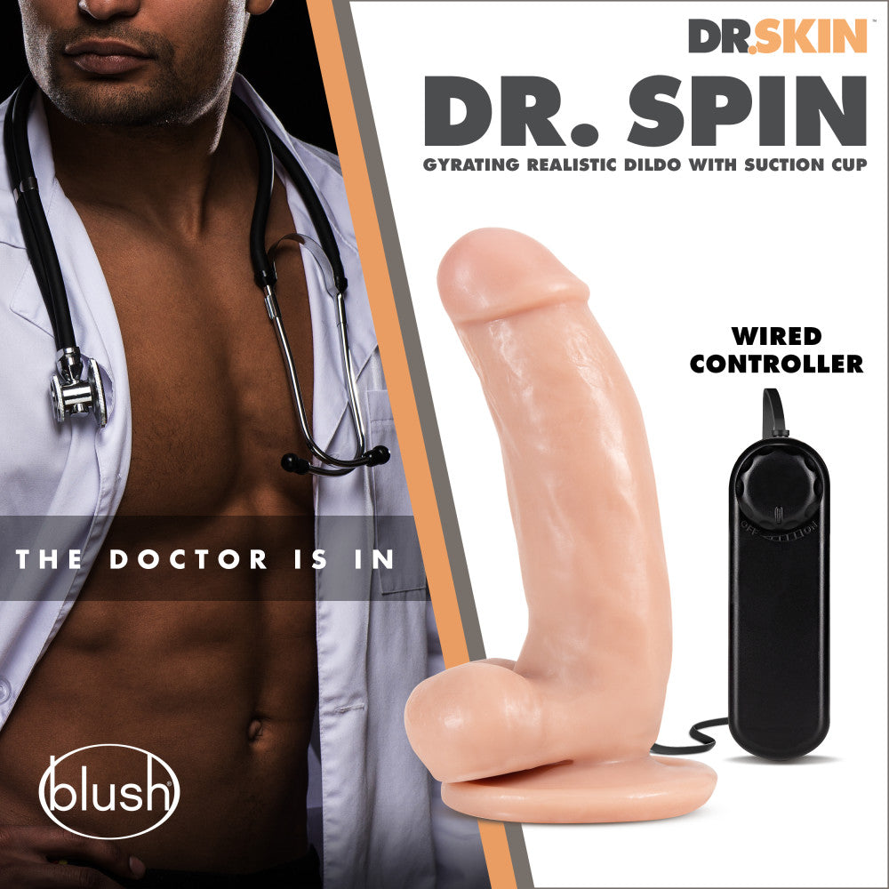 Dr. Skin By Blush® | Dr. Spin Realistic G-Spot Vanilla 6.75-Inch Long Remote Control Vibrating Dildo With Suction Cup Base、mySite、bottomscart