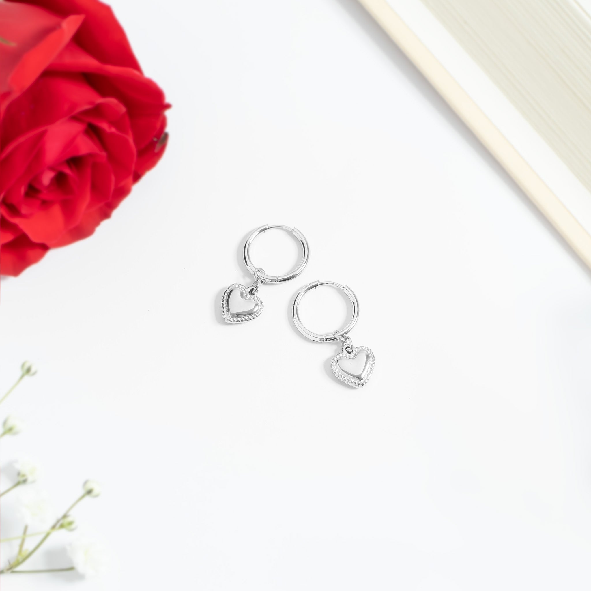 18K Gold PVD Stainless Steel Heart Pendant Hoop Earrings / ERJ0042、mySite、dreamappss