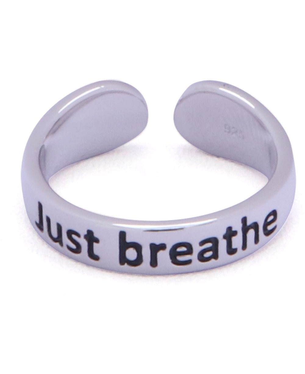 Just Breathe Sterling Silver Inspirational Adjustable Mantra Ring、mySite、topwebapps