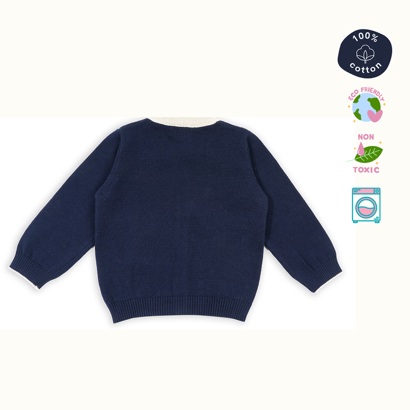 Cotton Jacquard Sweater & Lower Set | Penguine Printed | Navy Blue & Pink | Set of 2、mySite、camillekostekn