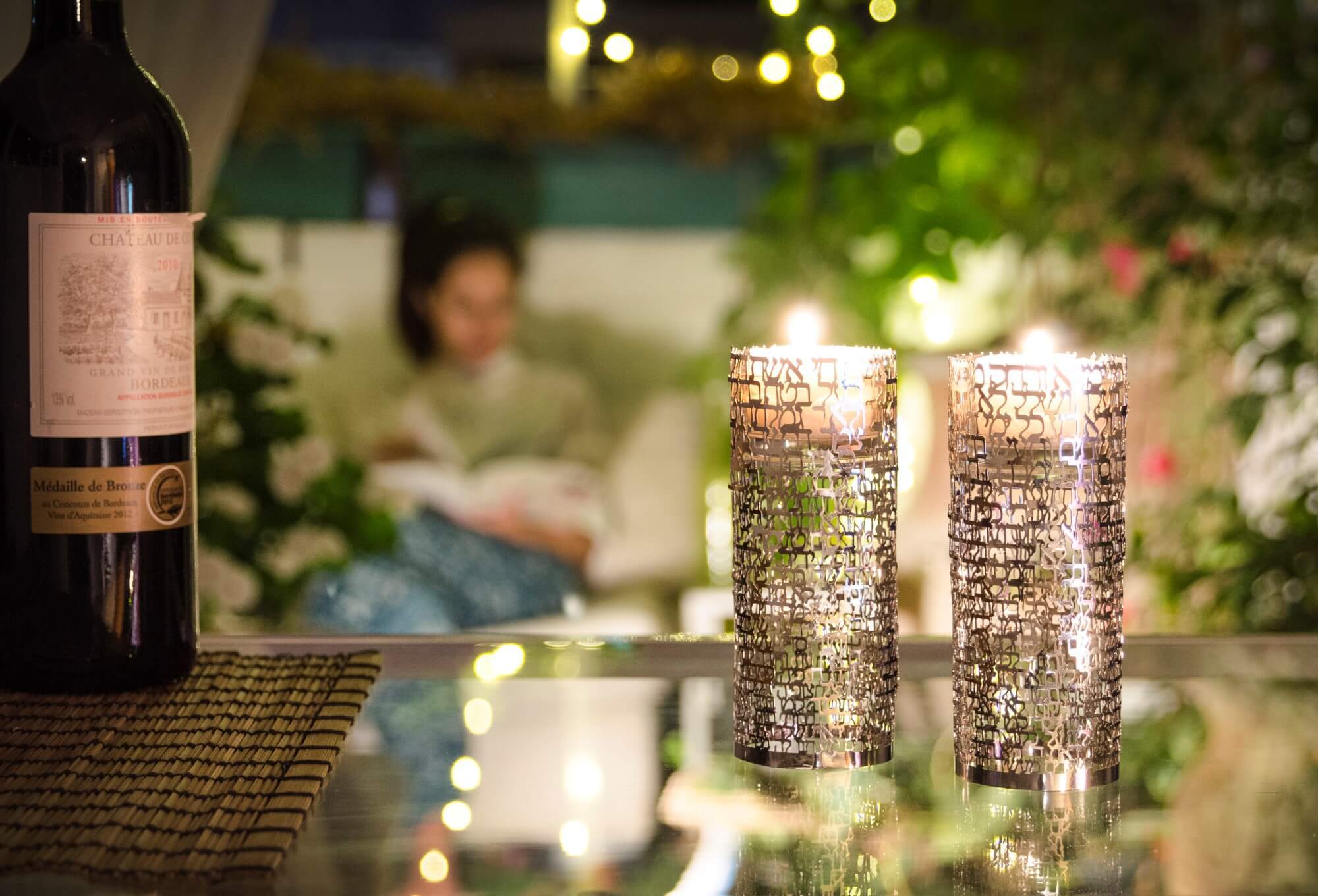 Woman of Valor Shabbat Candle Holders - White Gold、mySite、topwebapps