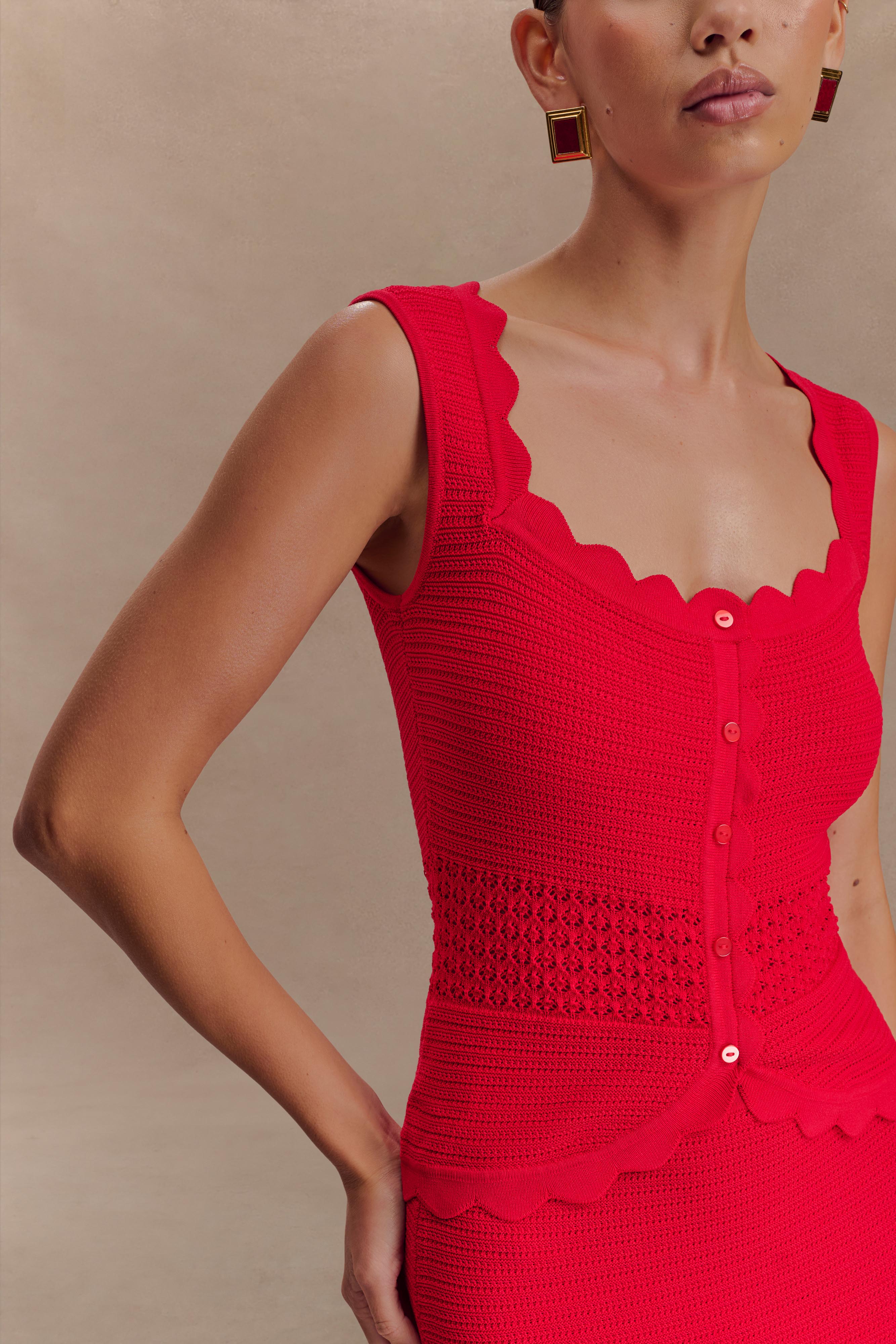 Madeline Scallop Knit Top - Red、mySite、solidvoid