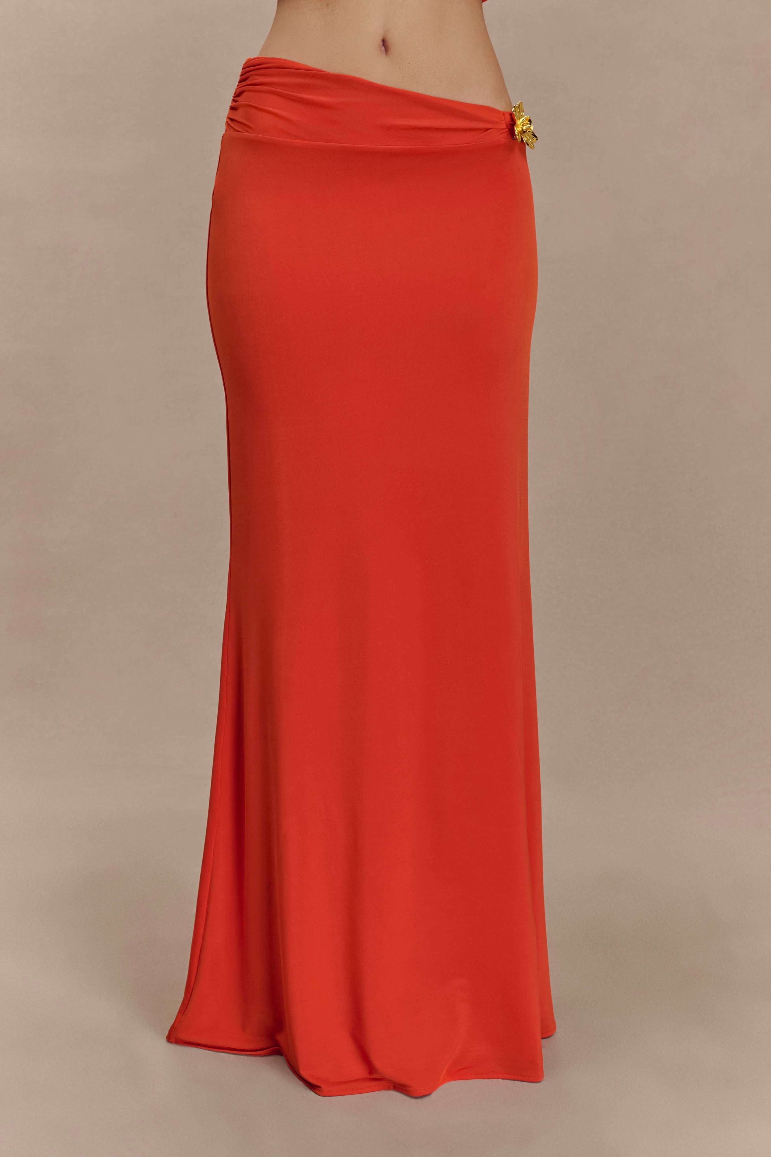 Ainsley Asymmetrical Maxi Skirt With Floral Hardware - Burnt Orange、mySite、solidvoid