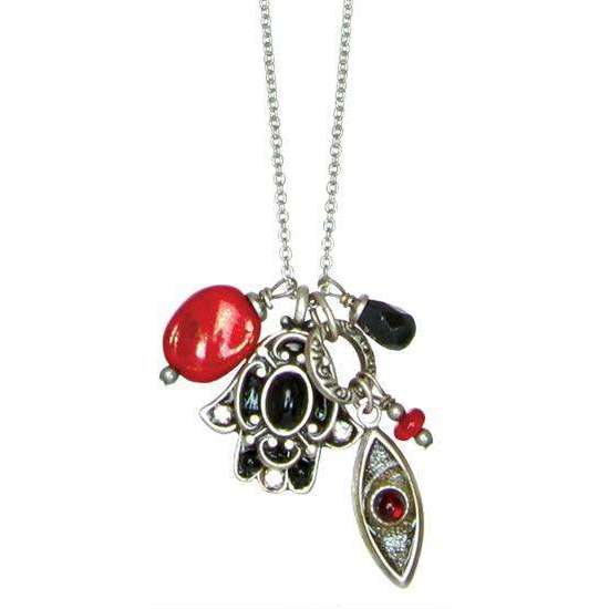 Michal Golan Black and Red Hamsa and Evil Eye Cluster Charm Necklace、mySite、topwebapps