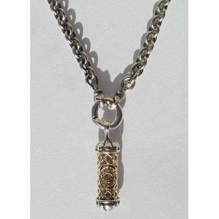 Michael Bromberg Men’s Mezuzah Pendant Necklace in Silver and 14K Gold with Ring、mySite、topwebapps