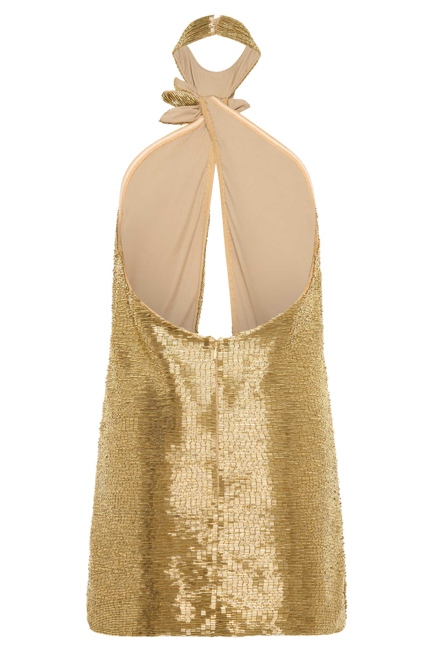 Nylah Beaded Halter Mini Dress - Gold、mySite、solidvoid