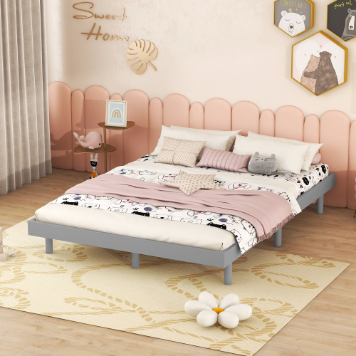 Modern Design Full Floating Platform Bed Frame for Walnut Color、、xpatfood