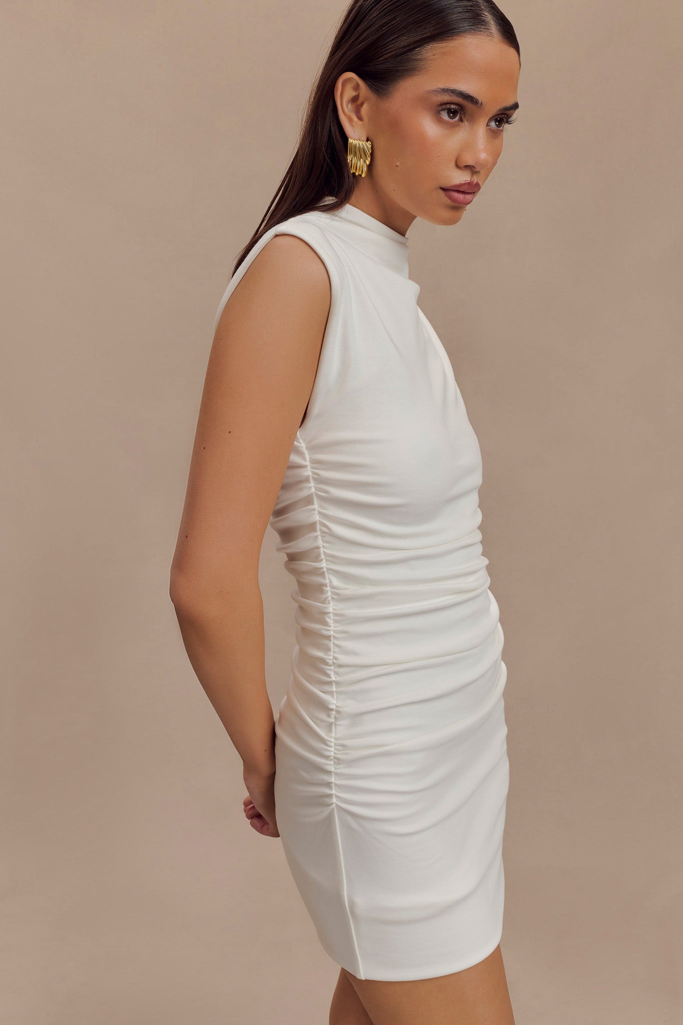 Elliot High Neck Sleeveless Mini Dress - White、mySite、solidvoid