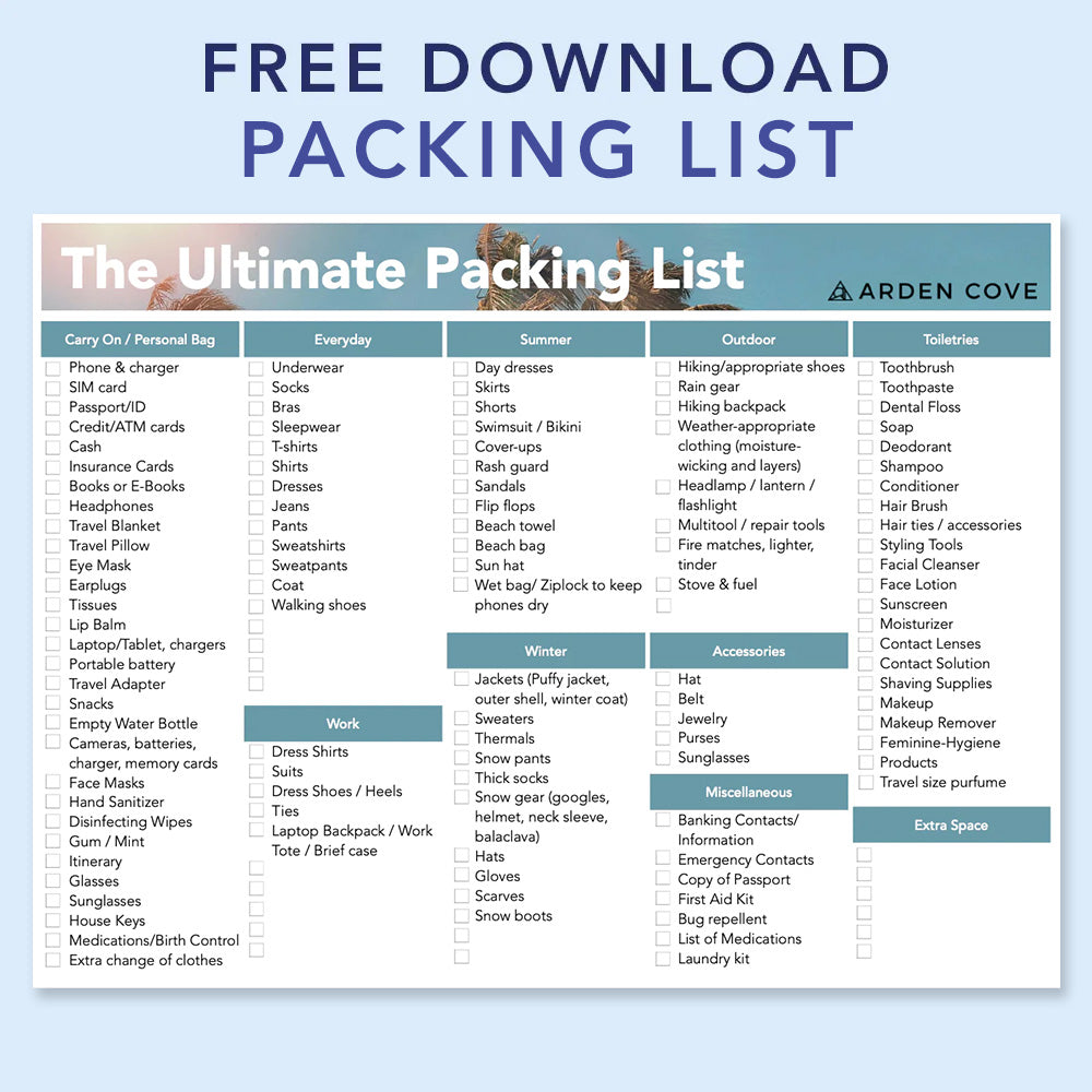 FREE Ultimate Packing List Downloadable、mySite、garagedoors4me