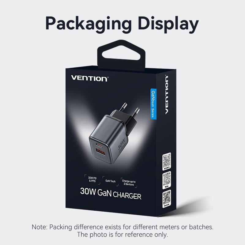 Vention 2-Port USB (C+A) GaN Charger (30W/18W) EU-Plug、mySite、fannypackpong