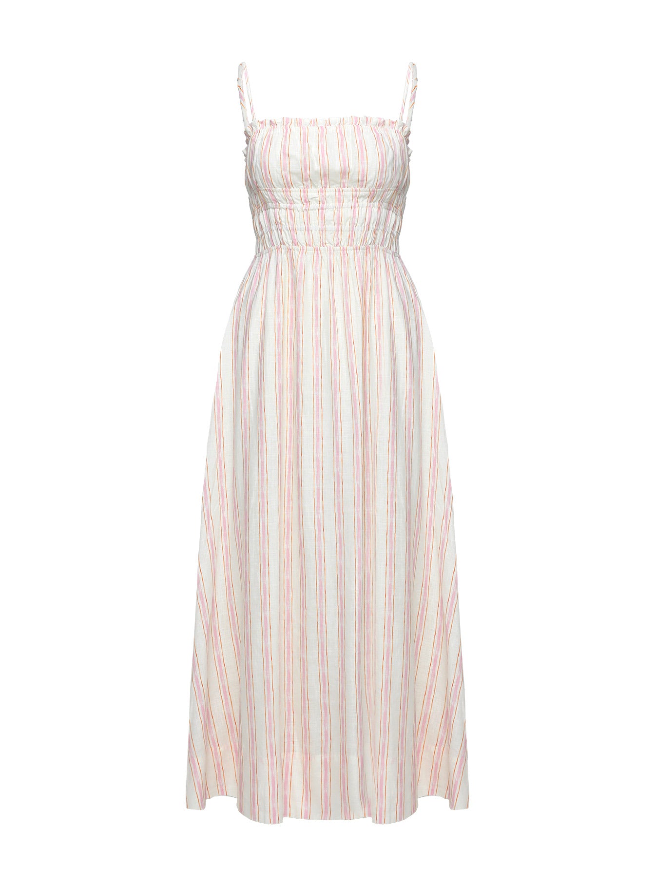 Persephone Shirring Linen Maxi Dress Pink Stripe、mySite、solidvoid