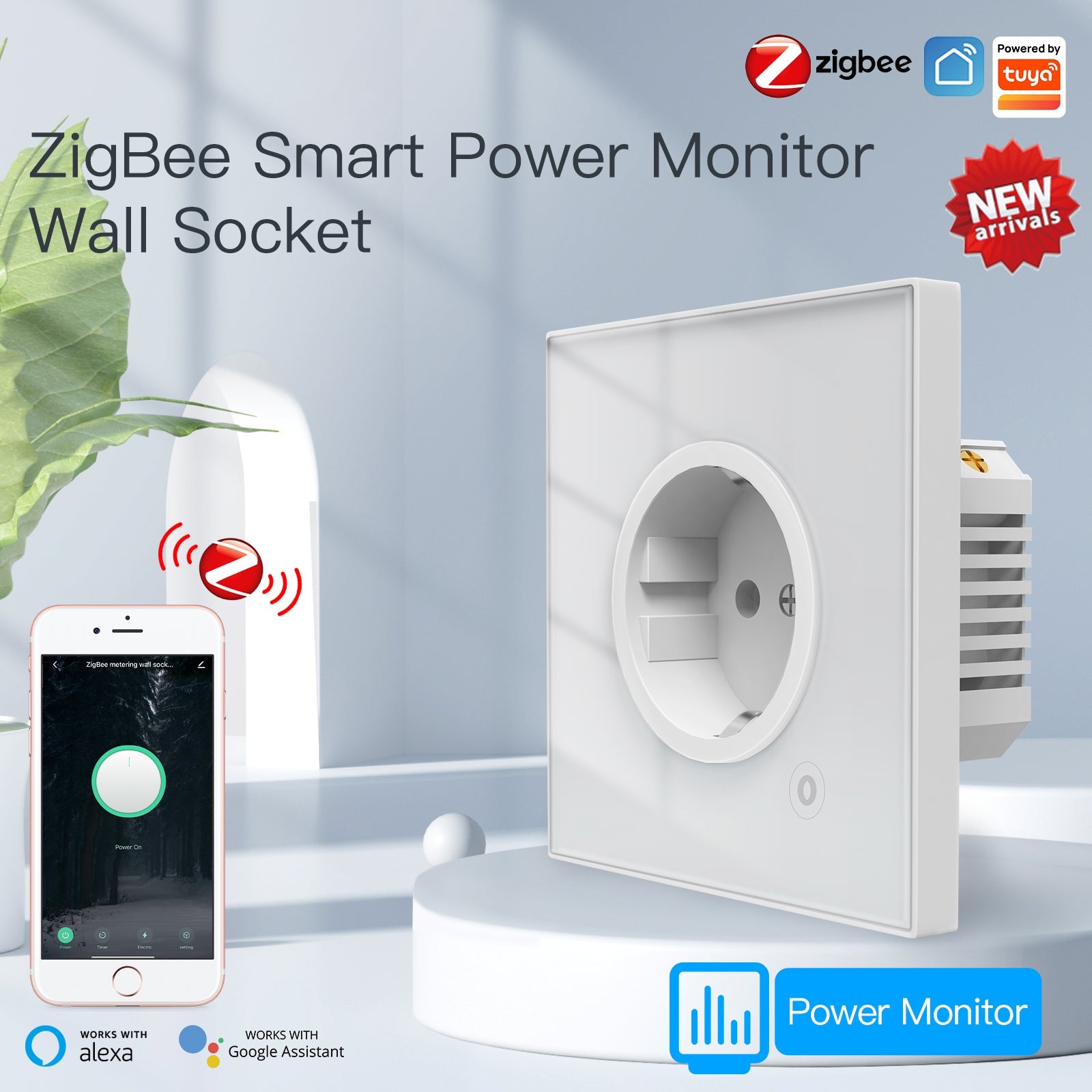 MOES ZigBee Smart Wall Socket Glass Panel Power Monitor Hub Required、mySite、fannypackpong