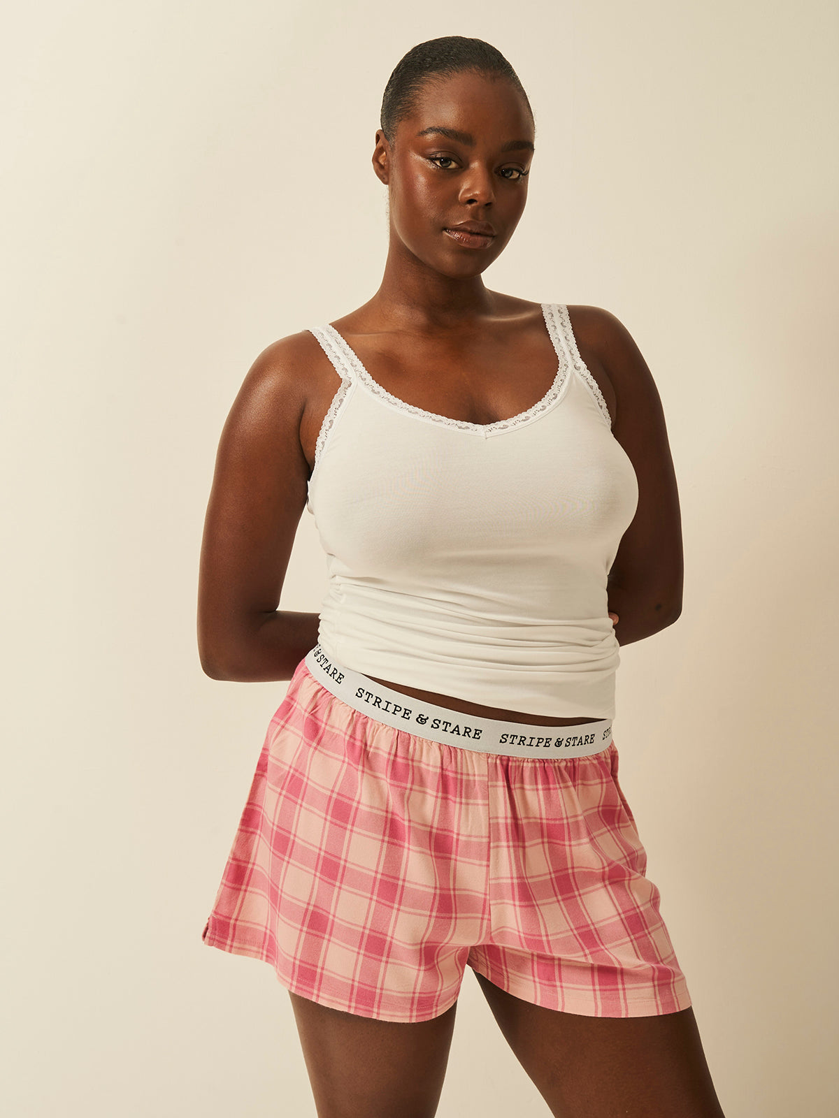 Soft Brushed Woven Pyjama Shorts - Pink Check、mySite、bengalsvssteelers