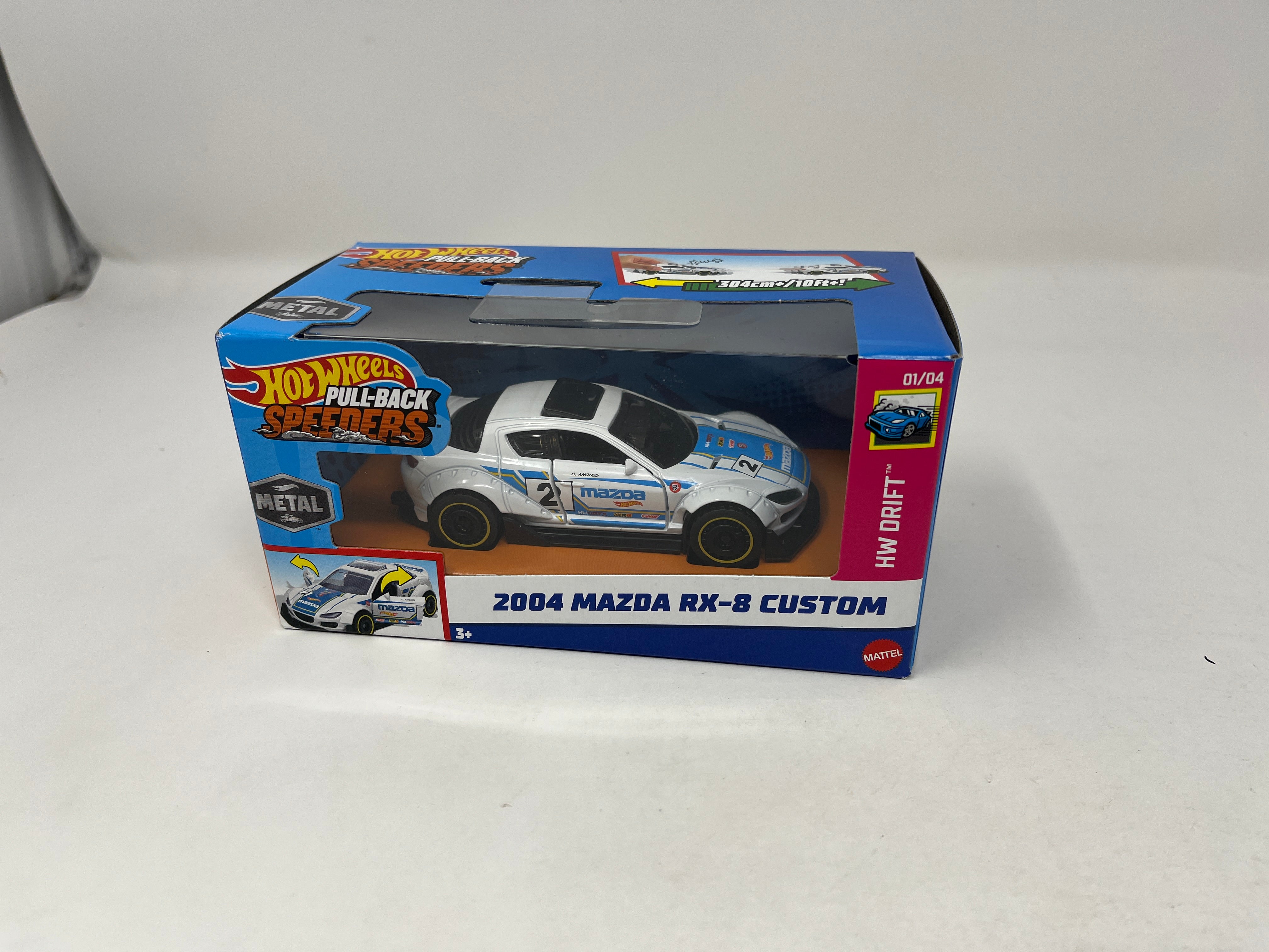 2004 Mazda RX-8 * WHITE * 2024 Hot Wheels Pull-Back Speeders 1:43 scale Case F、mySite、hgirdovlk