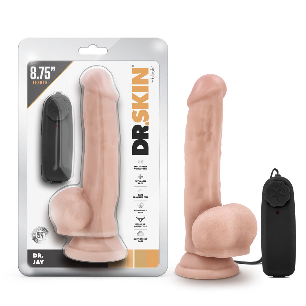 Dr. Skin By Blush® | Dr. Jay Realistic Vanilla 8.75-Inch Long Remote Control Vibrating Dildo With Suction Cup Base、mySite、bottomscart