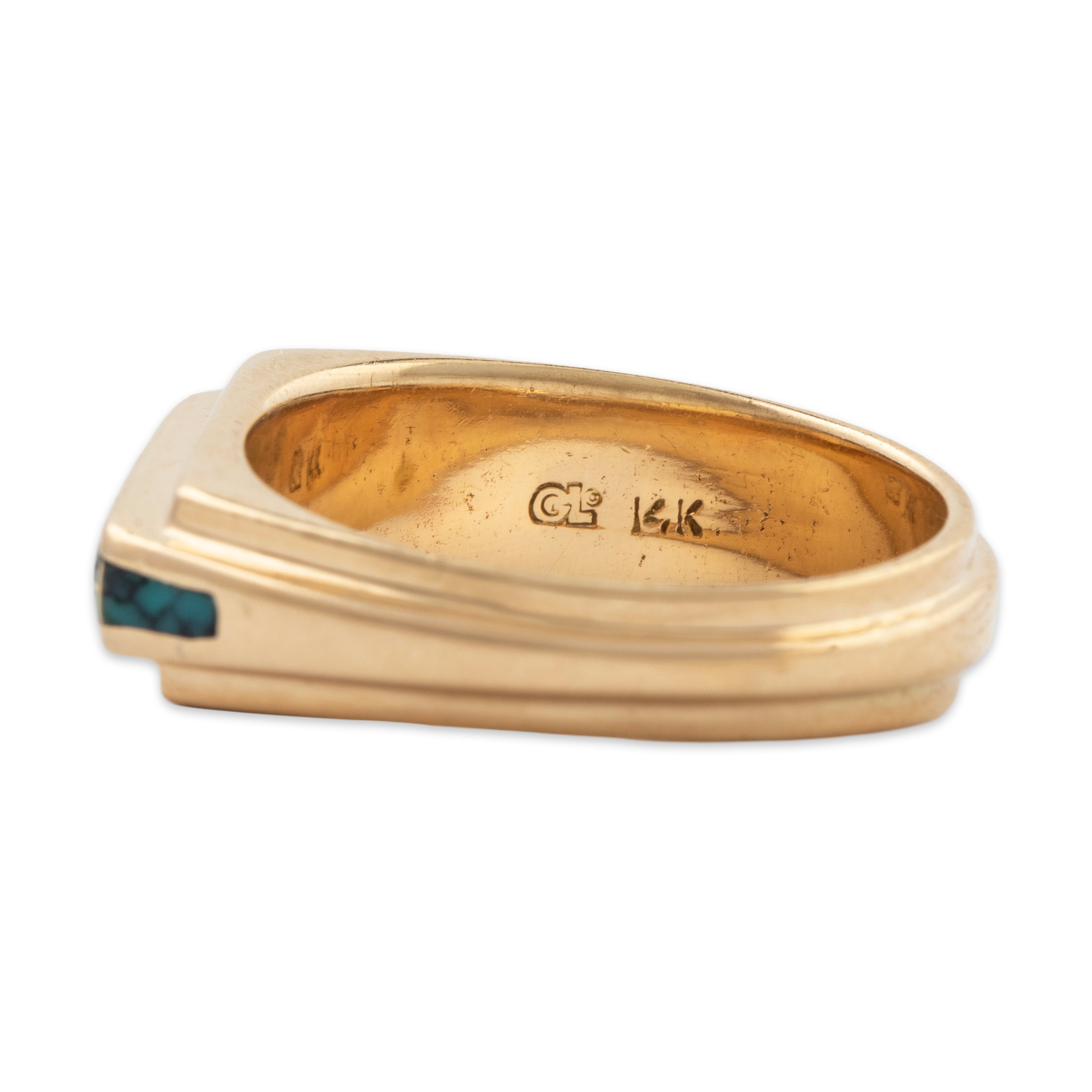 Vintage Native American Heavy 14k Yellow Gold Turquoise Inlay Ring 10.75、mySite、hinf8tx79