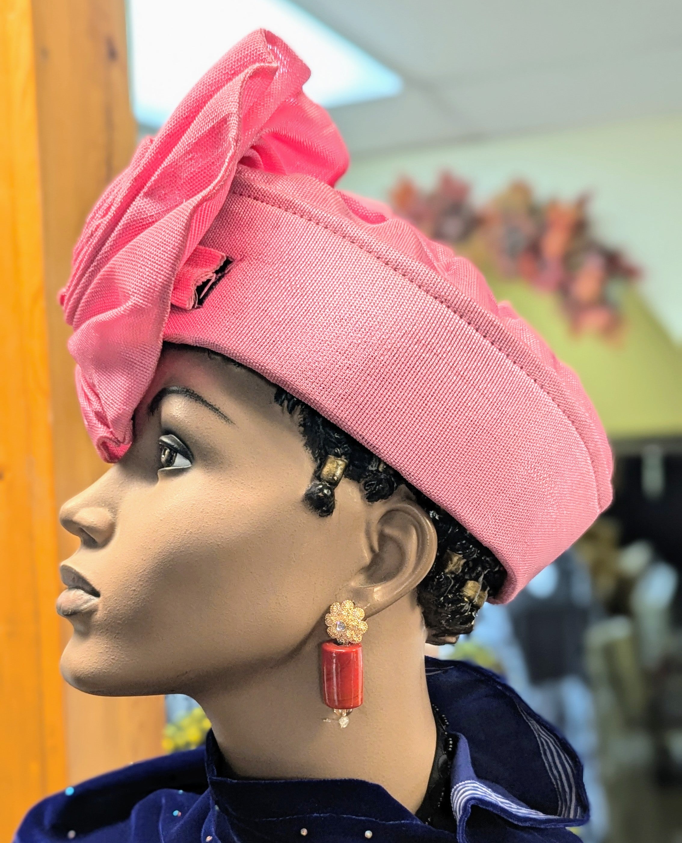 Dupsie's Emem Aso Oke Autogele Ready Gele African Pre-tied Crown Head Wrap hat DPAGBPR32、mySite、solidvoid