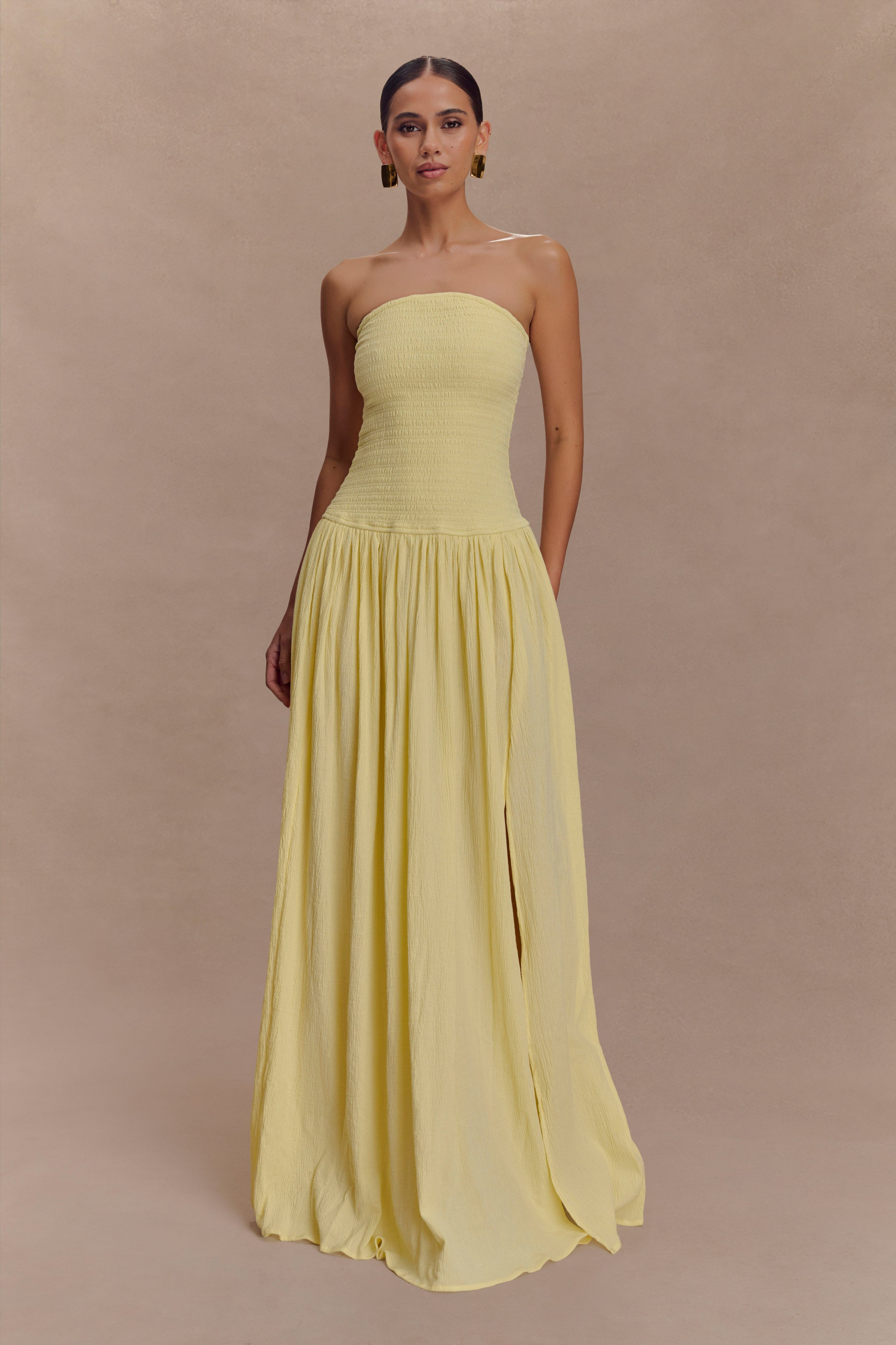 Maureen Cotton Shirring Maxi Dress - Lemon、mySite、solidvoid