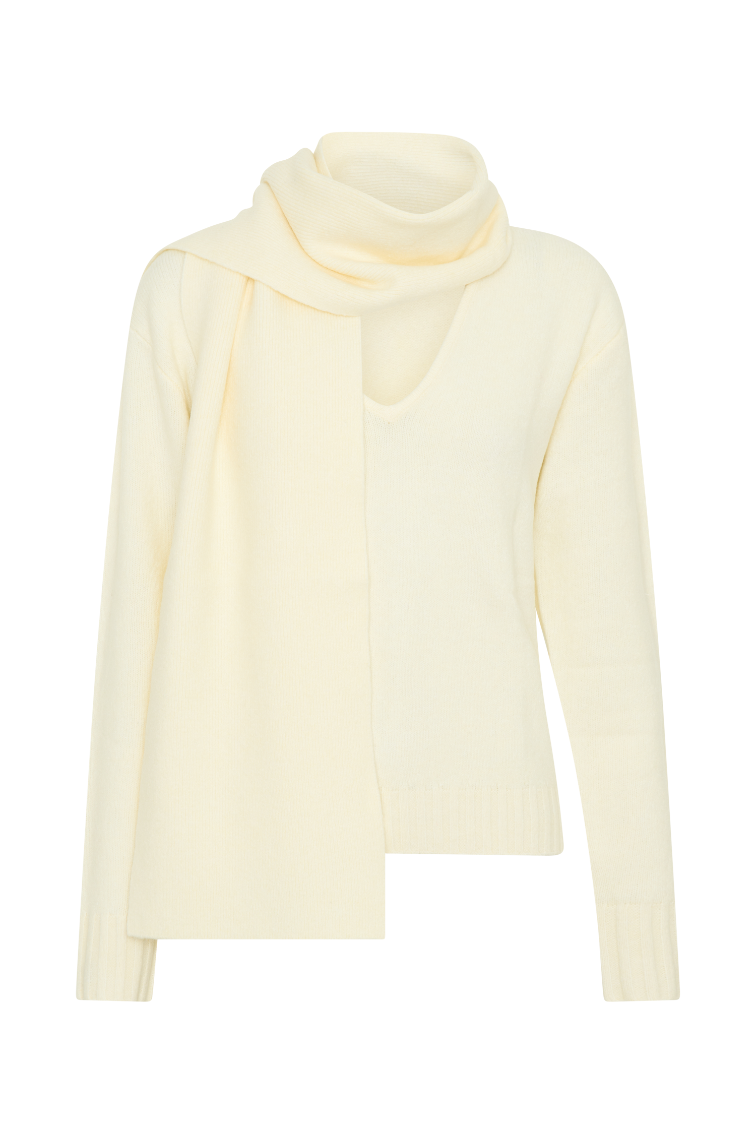 Ella V Neck Knit Jumper With Scarf - Ivory Marle、mySite、solidvoid