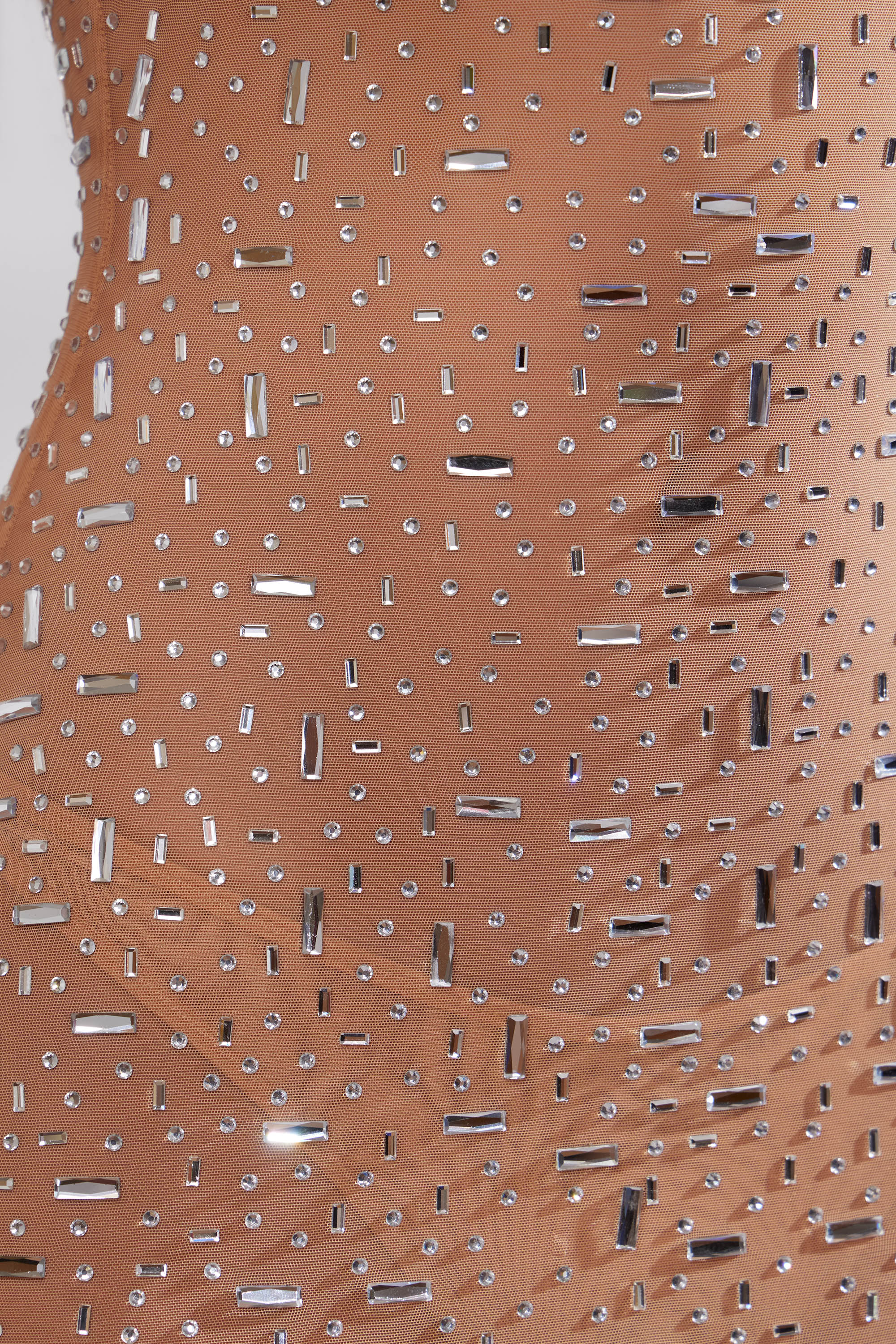 Sheer Embellished Scoop Neck Evening Gown in Almond、mySite、solidvoid