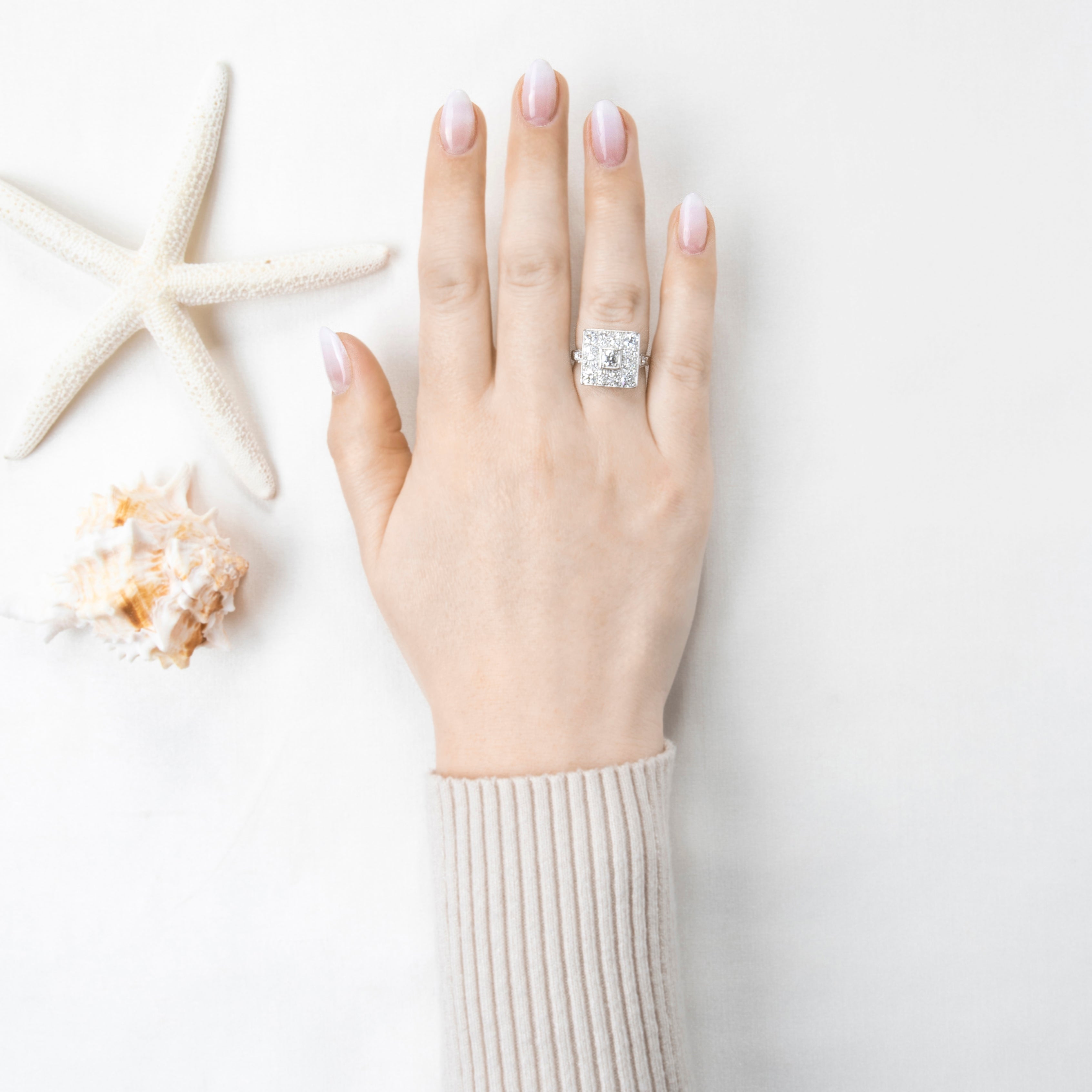 Antique Art Deco Platinum 1.33cttw Old European Cut Diamond Cocktail Ring 7.25、mySite、hinf8tx79