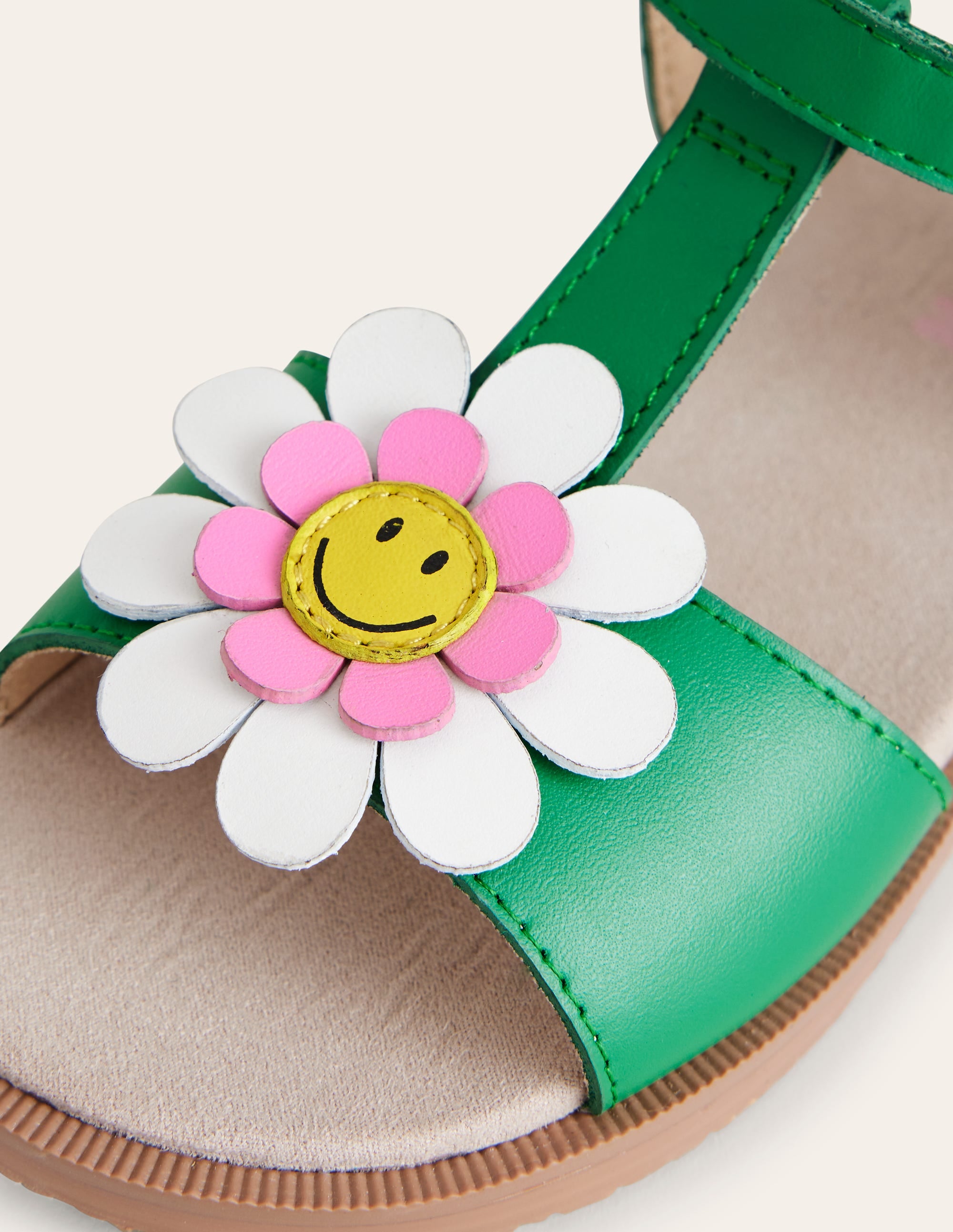  Fun Leather Sandals-Green Smiley Flower、mySite、ashleygrahame
