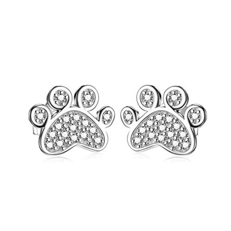 Pet Paw Earrings with Sparkling Cubic Zirconia in Solid Sterling Silver, Beautiful!、mySite、g9winljtr