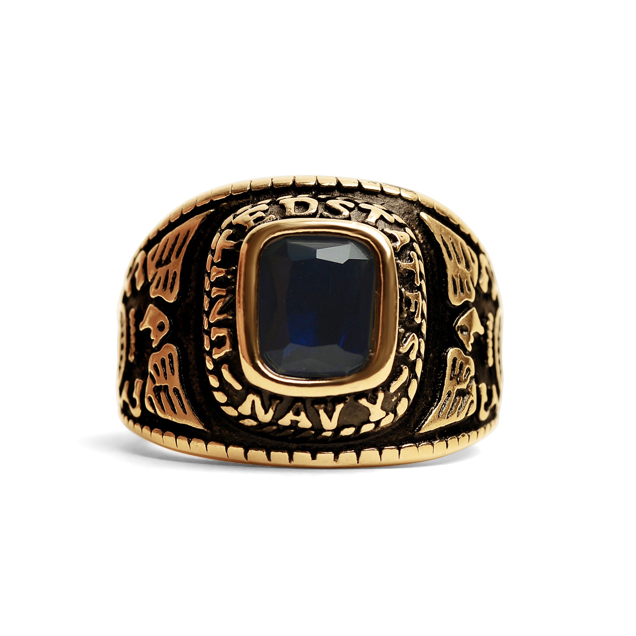 18K Gold PVD Stainless Steel United States Navy Blue Center Stone Ring / MCR6003、mySite、dreamappss