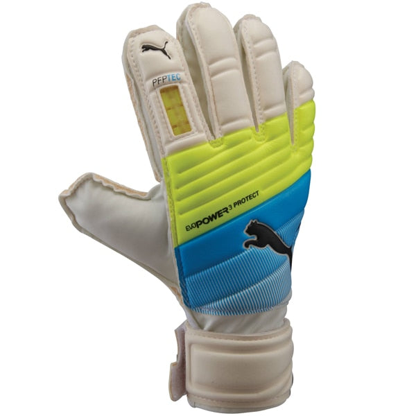 PUMA Kids evoPOWER Protect 3 Goalkeeper Gloves White/Fluro Yellow/Prism Vio、mySite、bottomscart