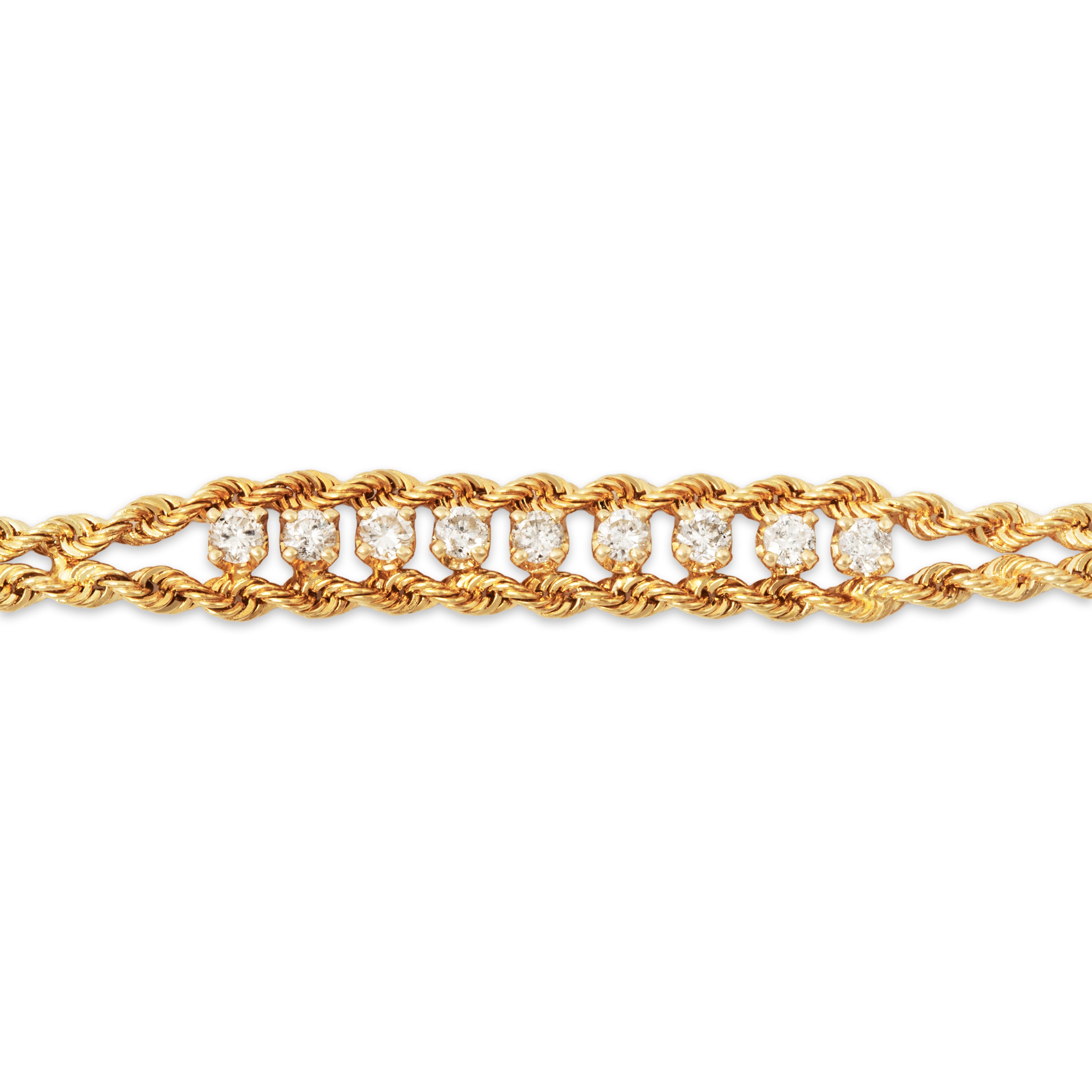 Vintage 14k Yellow Gold .225cttw Diamond Double Rope Chain Bracelet 6.75、mySite、hinf8tx79