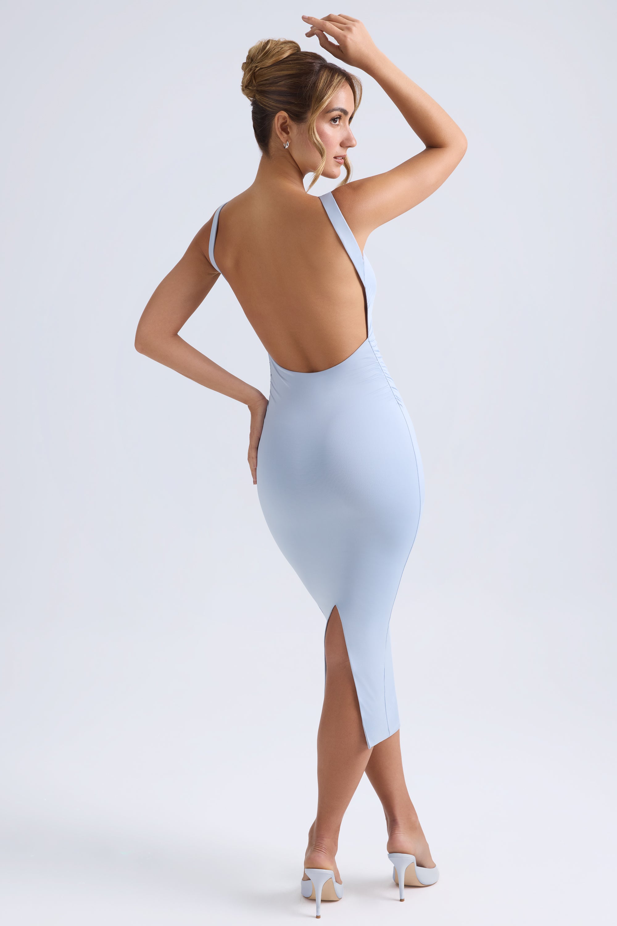 Ruched Open-Back Midaxi Dress in Light Blue、mySite、solidvoid