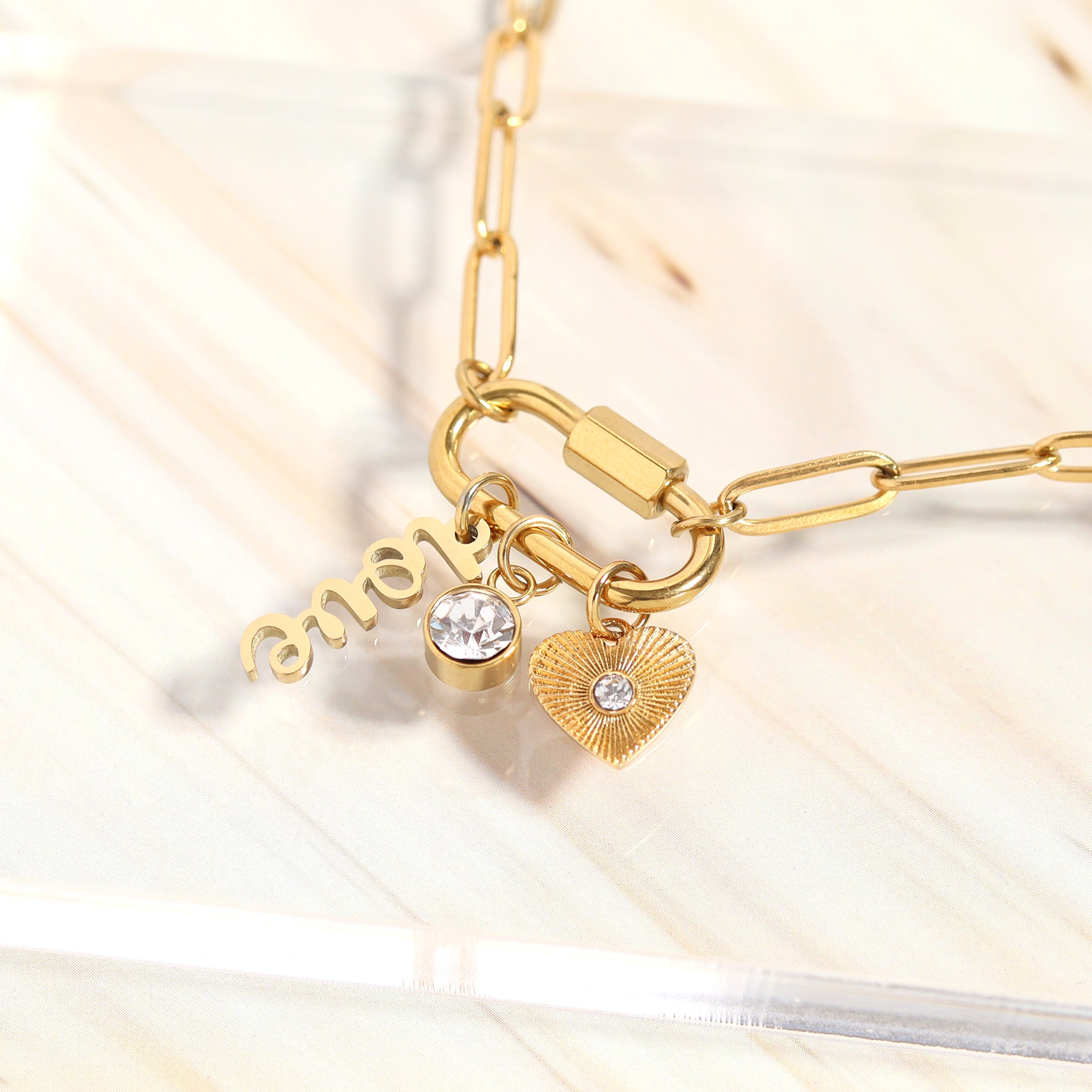 18K Gold PVD Stainless Steel Carabiner Love Charm Paperclip Necklace / CHN0047、mySite、dreamappss