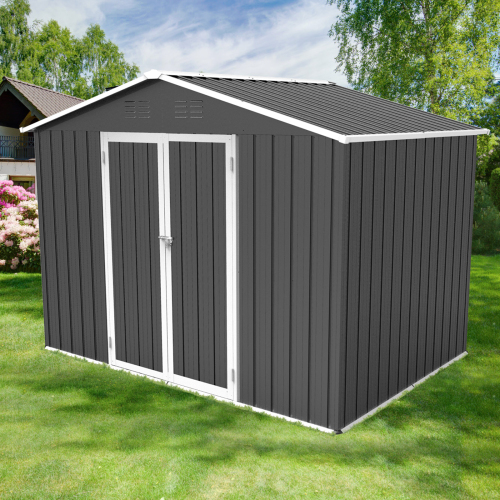 Metal garden sheds 8ft×6ft outdoor storage sheds Brown + Black、、eastwooduniform