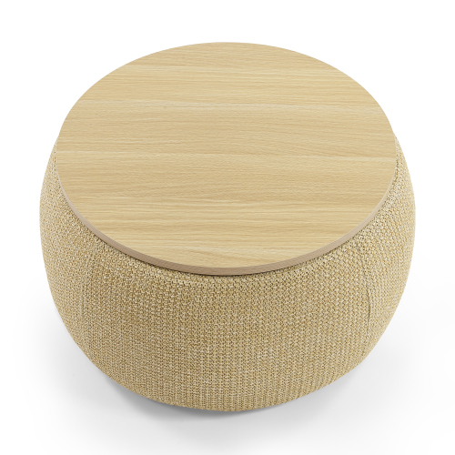 Round Storage Ottoman, 2 in 1 Function, Work as End table and Ottoman, Grey (25.5"x25.5"x14.5")、、casual